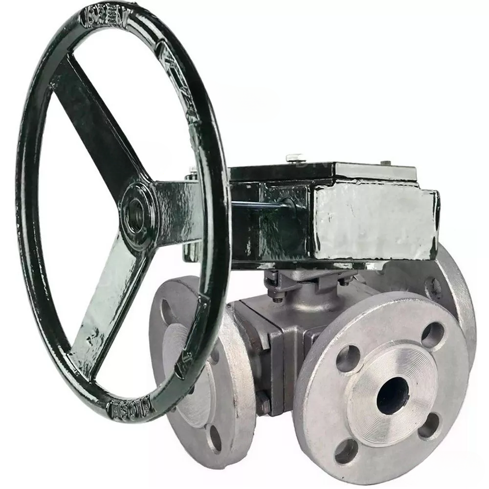 Ball valves Elephant BV3232P(4pc)-FP-3WL-F-ISO-H full bore three-way, stainless steel SS316, flanged, seal - PTFE, with reducer Elephant RDN RQNx-xZ-x