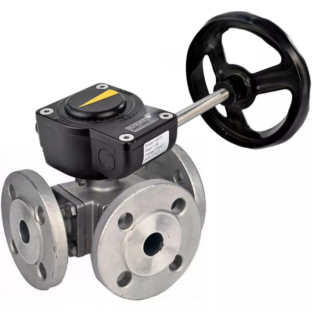 Ball valves Elephant BV3232P(4pc)-FP-3WL-F-ISO-H full bore three-way, stainless steel SS316, flanged, seal - PTFE, with reducer Elephant HAM RQNx-xZ-x