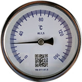 Bimetallic axial thermometers Elephant TB-311-A1.5 PN10-24, stainless steel, length of immersion part 46-200mm, accuracy class - 1.5