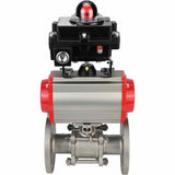 Stainless steel ball valve Elephant BVFPT-ISO.316.180 three-part, body material - stainless steel SS316, seal - PTFE, flanged, full port, pneumatic actuator Elephant SA, pneumatic distributor 4M310-08 24 V, limit switch block APL-410N EX