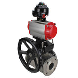 Ball valves Elephant BV3232P(4pc)-FP-3WL-F-ISO-H 16 bar full bore, flanged, body - stainless steel SS316, ISO flange F03/F04-F10/F12, square 9x9-19x19, with pneumatic drive PA-DA, LSU APL-510N EX and Doubler MON3-700-T38-ISO