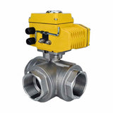 Stainless steel ball valve Elephant RP.SS316.200.MM.ISO 914 PSI threaded, standard port, three way, L-type, body material - stainless steel AISI 316, with quater-turn electric actuator Elephant QT-W (M) 220V