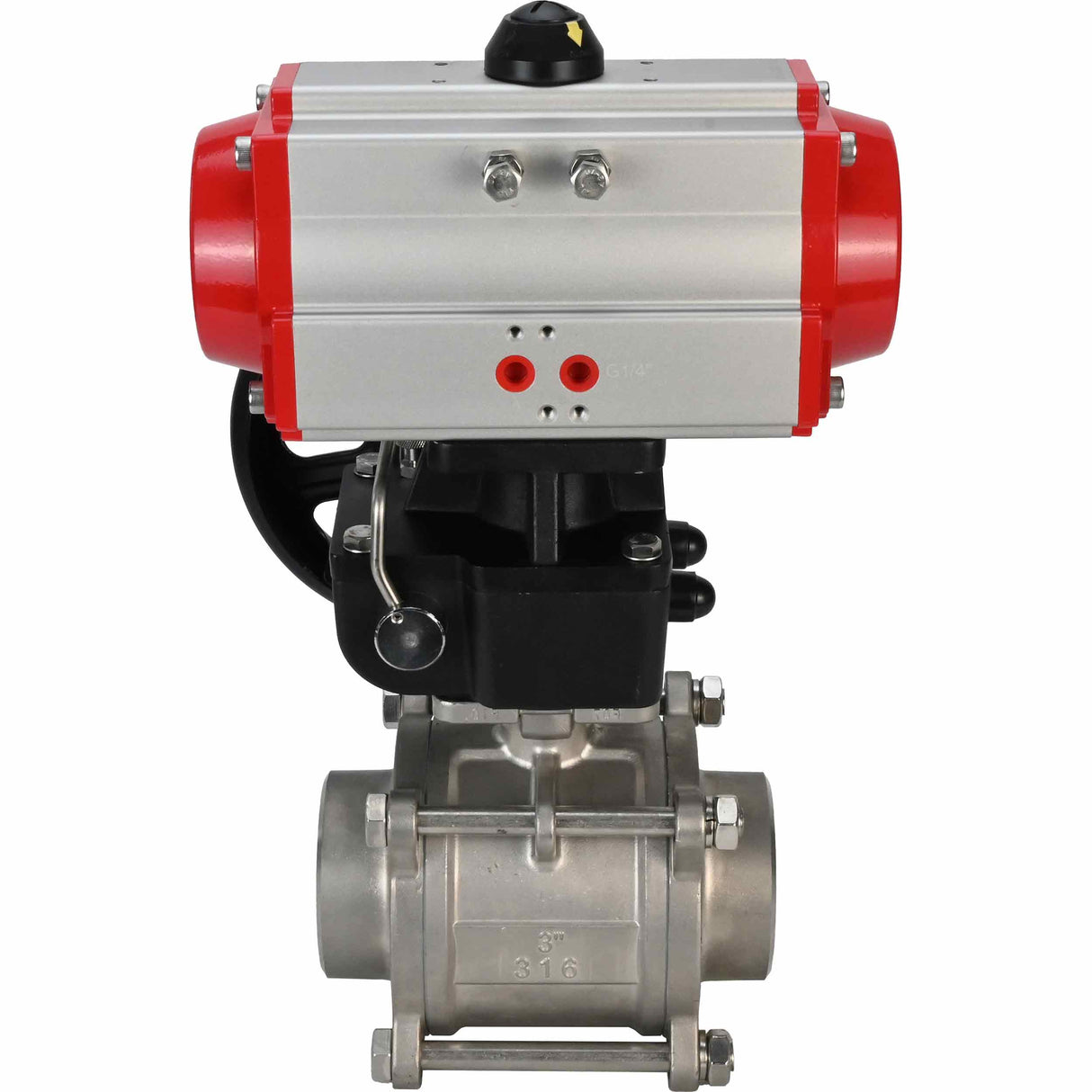 Stainless steel ball valve Elephant kshpp-316200-da-hdm, body material - stainless steel AISI 316, ball material - stainless steel AISI 316, seal - PTFE, pneumatic actuator operated