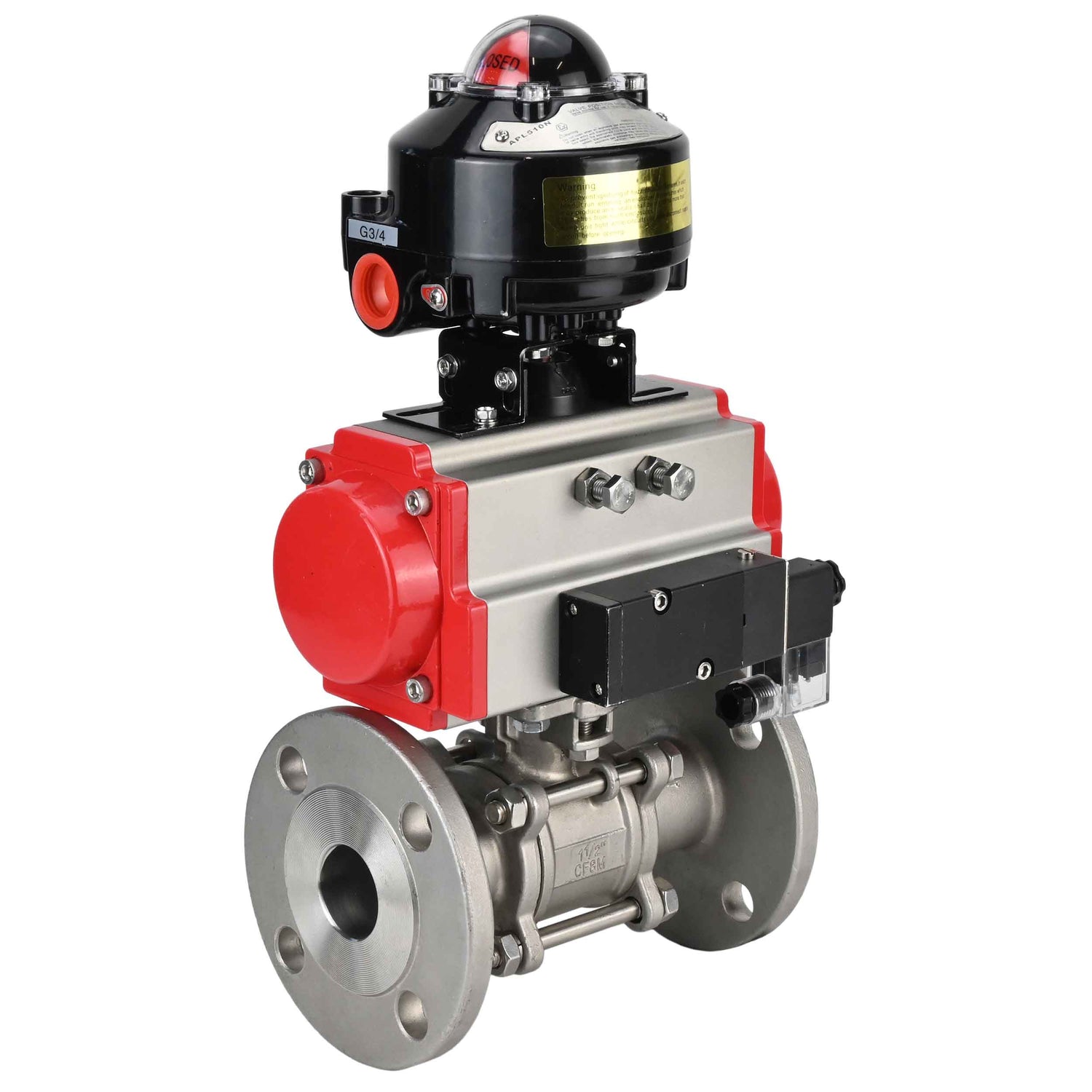 Ball valves Elephant BV3131P(3pc)-FP-F-ISO-H flanged, full bore, three-piece, body - stainless steel SS304, seal - PTFE, with pneumatic actuator Elephant PA-DA 052-130 pneumatic distributor 4M310- 08 NAMUR 220V LSU APL-510N-EX