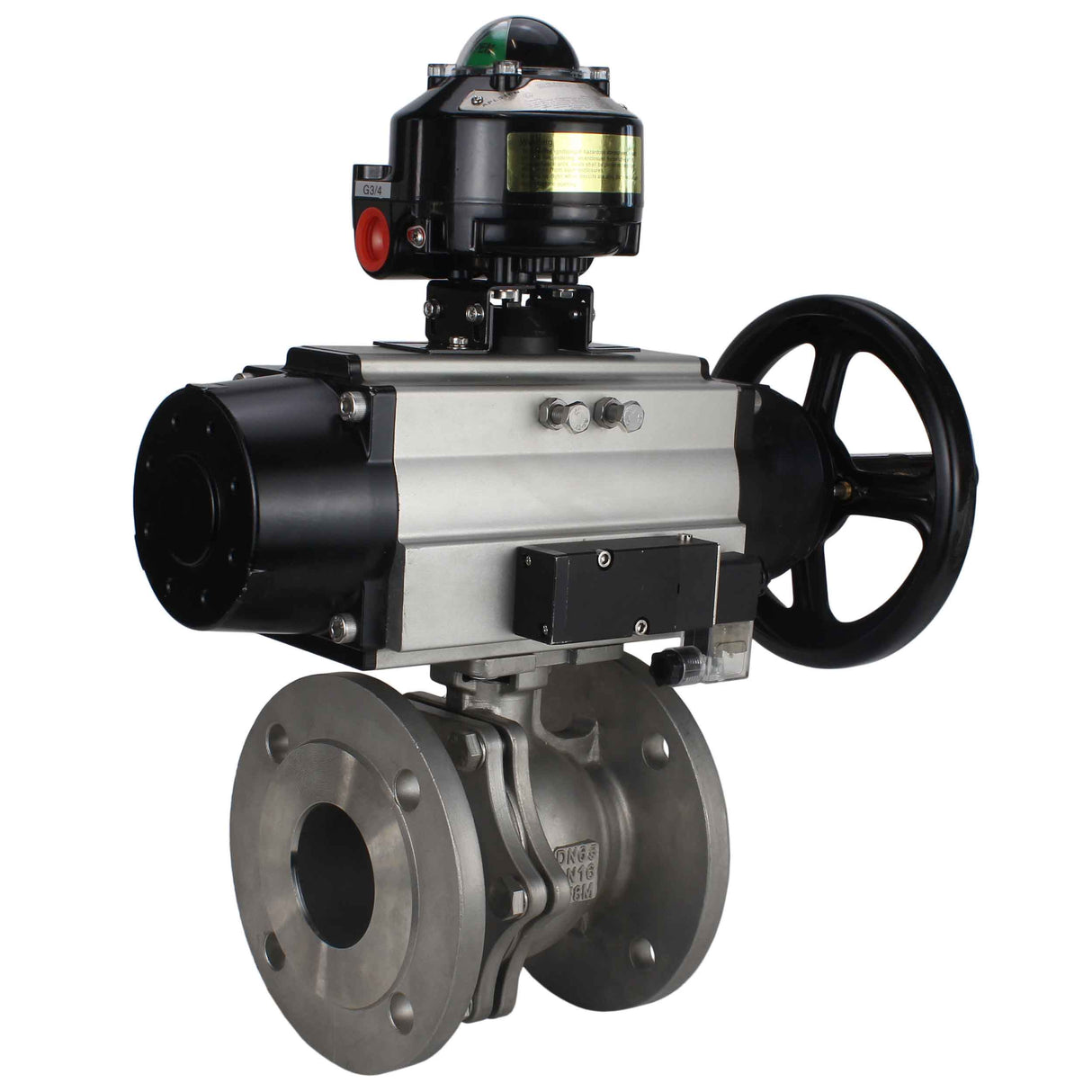 Ball valves Elephant BV3232P(2pc)-FP-F-ISO-H DN80-100 16 bar, full bore flanged, stainless steel SS316, seal - PTFE, with pneumatic actuator PA-DA-105-1 double acting, with pneumatic distributor 4M310-08 24V , with LSU APL-510N EX
