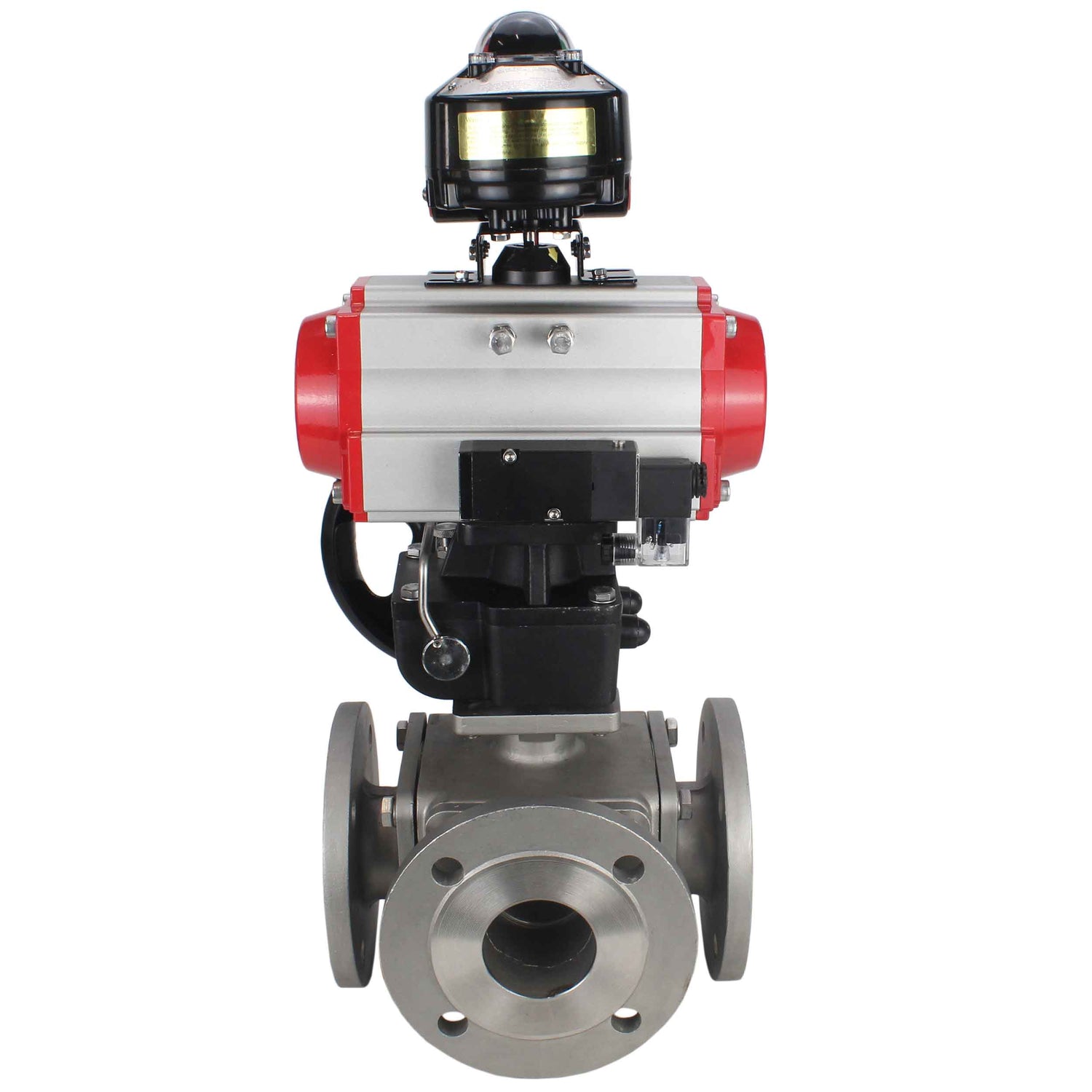 Ball valves Elephant BV3232P(4pc)-FP-3WL-F-ISO-H 16 bar full bore, flanged, body - stainless steel SS316, ISO flange F03/F04-F10/F12, square 9x9-19x19, with pneumatic drive PA-DA, mon/distributor 4M310-08 24V, LSU APL-510N EX and Doubler MON3-700-T38-ISO