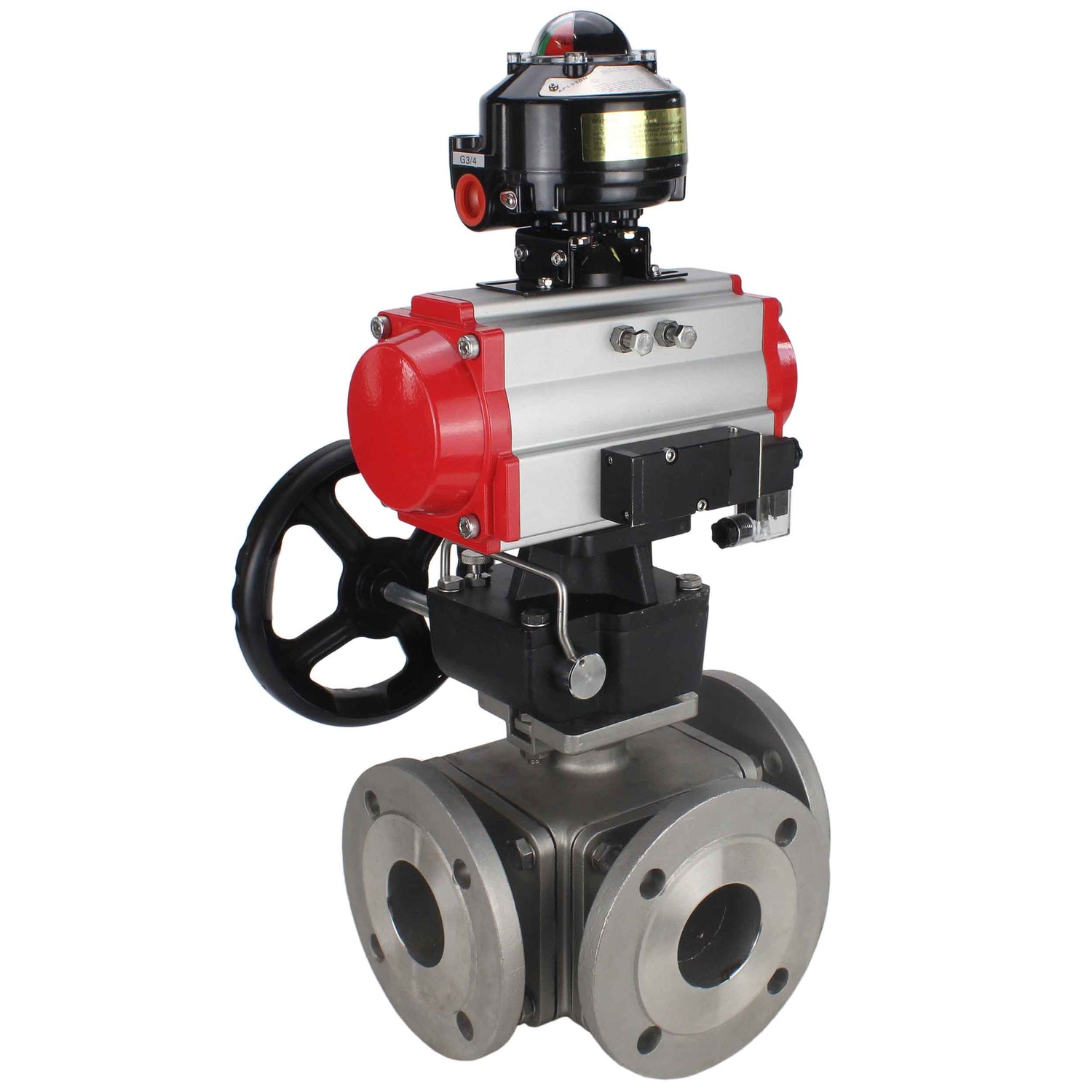 Ball valves Elephant BV3232P(4pc)-FP-3WL-F-ISO-H 16 bar full bore, flanged, stainless steel body. steel SS316, ISO flange F03/F04-F10/F12, square 9x9-19x19, with pneumatic actuator PA-DA, PN/distributor 4M310-08 220V, LSU APL-510N EX and Doubler MON3-700-