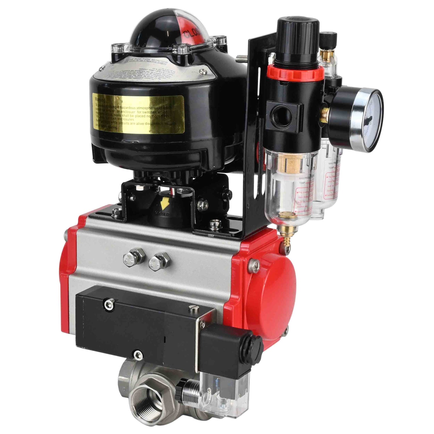 Ball valves Elephant BV3232P-SP-3L-T 3-way L-type, threaded, standard bore, stainless steel body. steel SS316, seal - PTFE, with pneumatic drive Elephant PA-SA 052-105 pneumatic distributor 4M310-08 NAMUR 220V ATU AFC2000 APL-510N-EX