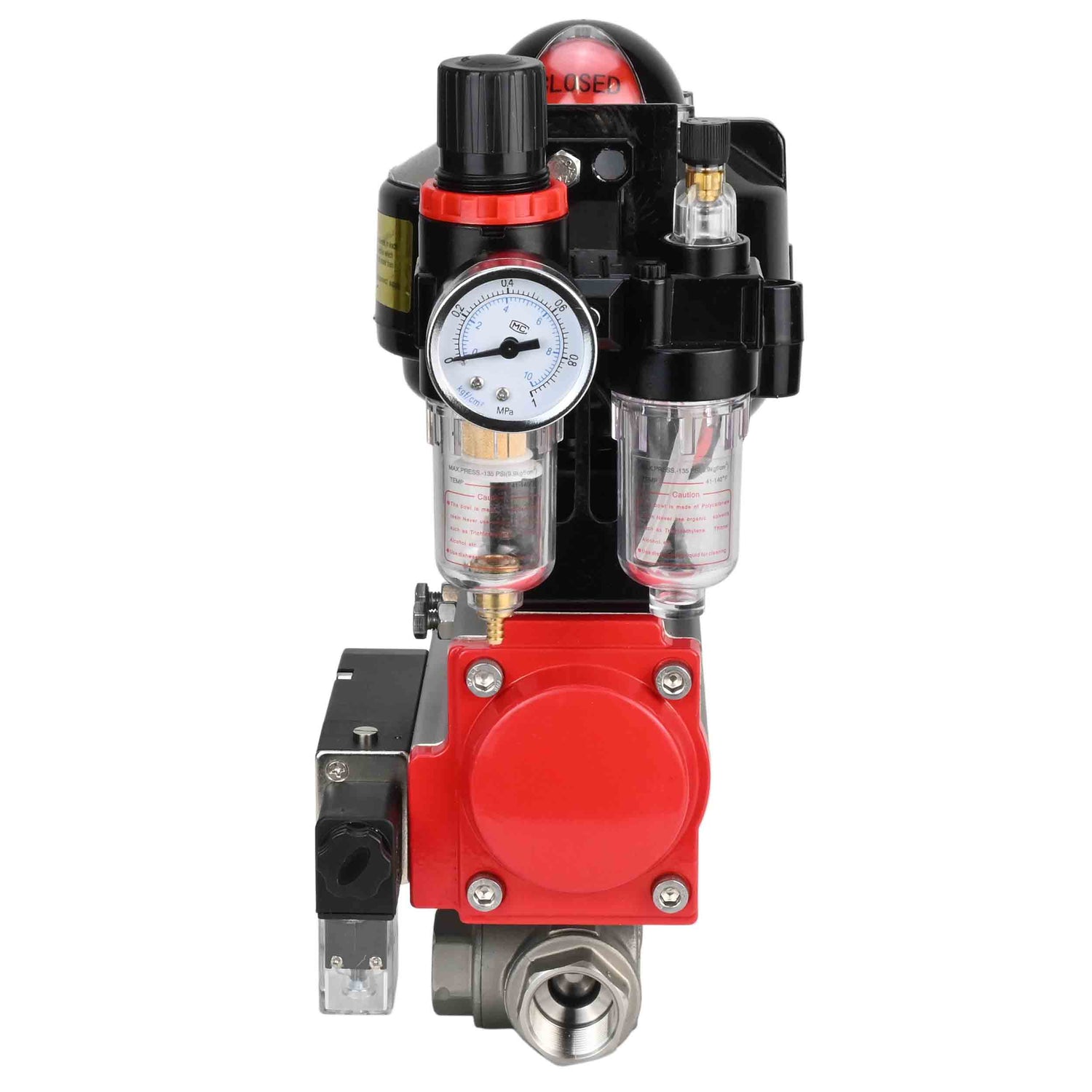 Ball valves Elephant BV3232P-SP-3L-T 3-way L-type, threaded, standard bore, stainless steel body. steel SS316, seal - PTFE, with pneumatic drive Elephant PA-SA 052-105 pneumatic distributor 4M310-08 NAMUR 220V ATU AFC2000 APL-510N-EX