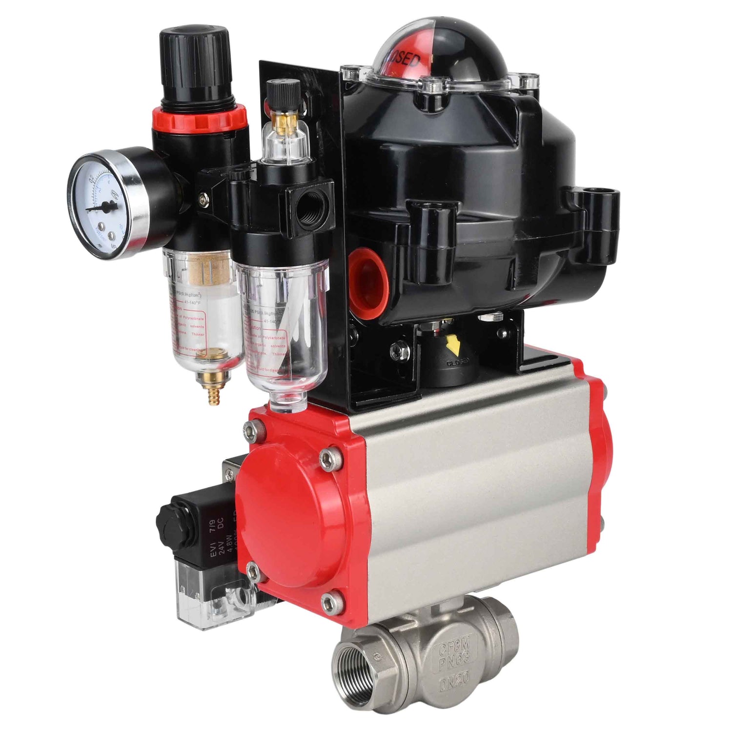 Ball valves Elephant BV3232P-SP-3L-T 3-way L-type, threaded, standard bore, stainless steel body. steel SS316, seal - PTFE, with pneumatic drive Elephant PA-SA 052-105 pneumatic distributor 4M310-08 NAMUR 220V ATU AFC2000 APL-510N-EX