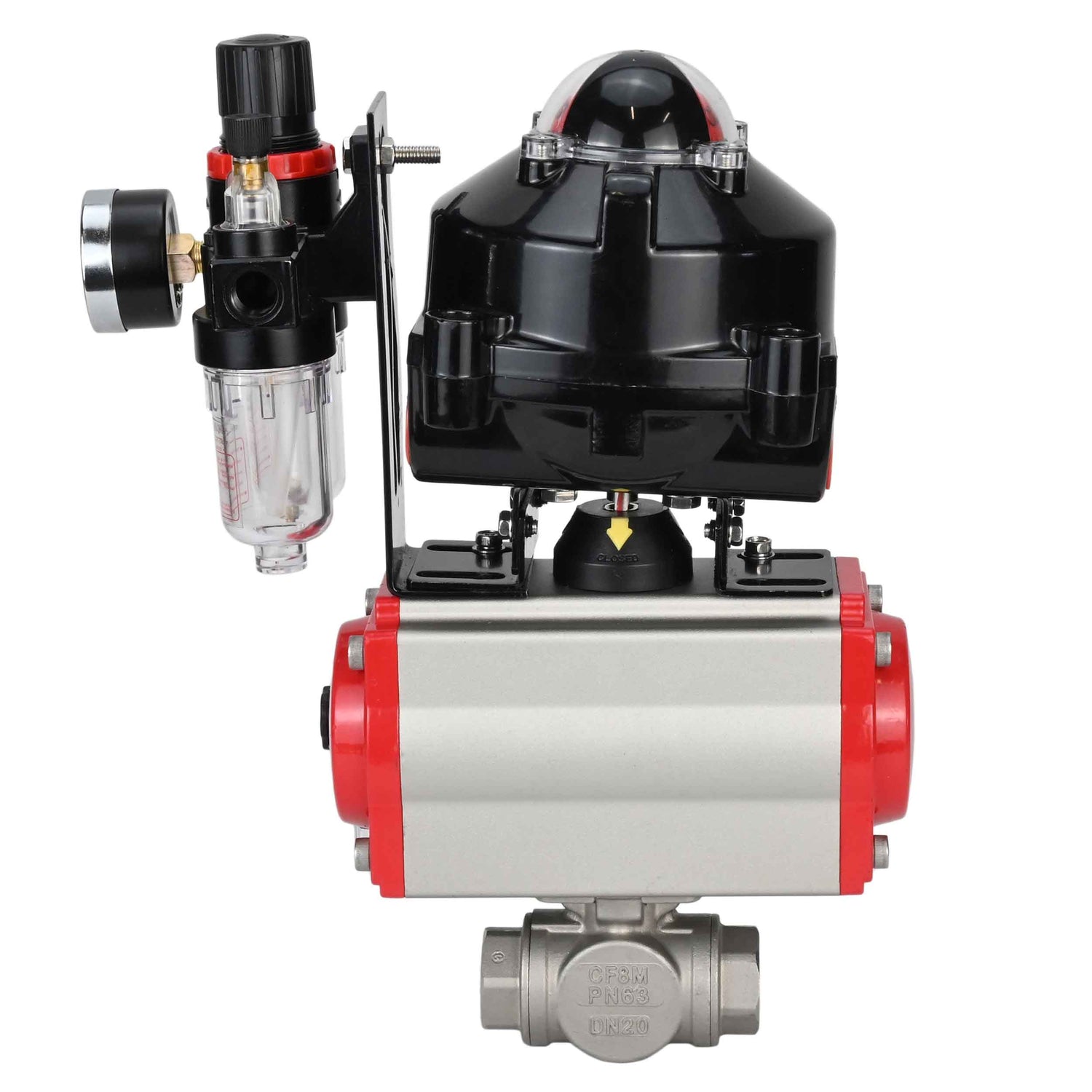 Ball valves Elephant BV3232P-SP-3L-T 3-way L-type, threaded, standard bore, stainless steel body. steel SS316, seal - PTFE, with pneumatic drive Elephant PA-SA 052-105 pneumatic distributor 4M310-08 NAMUR 220V ATU AFC2000 APL-510N-EX
