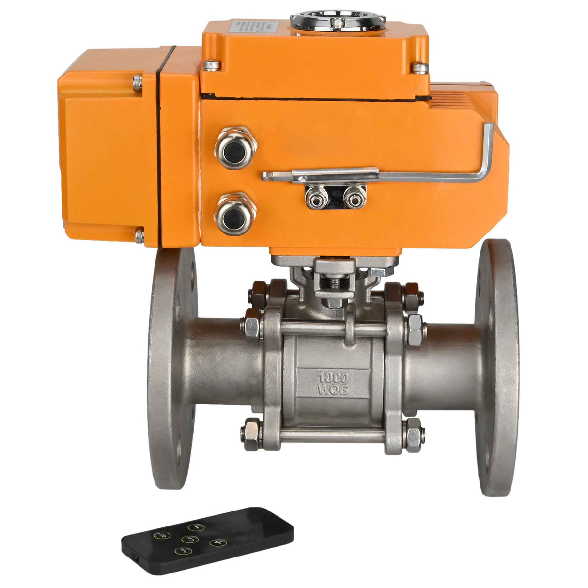 Ball valves Elephant BV3131P(3pc)-FP-F-ISO-H three-piece, full bore, flanged, body - stainless steel SS304, seal - PTFE, with 1/4-turn electric drive QT-N-003EM-O1-24VDC-U1 24V HARK
