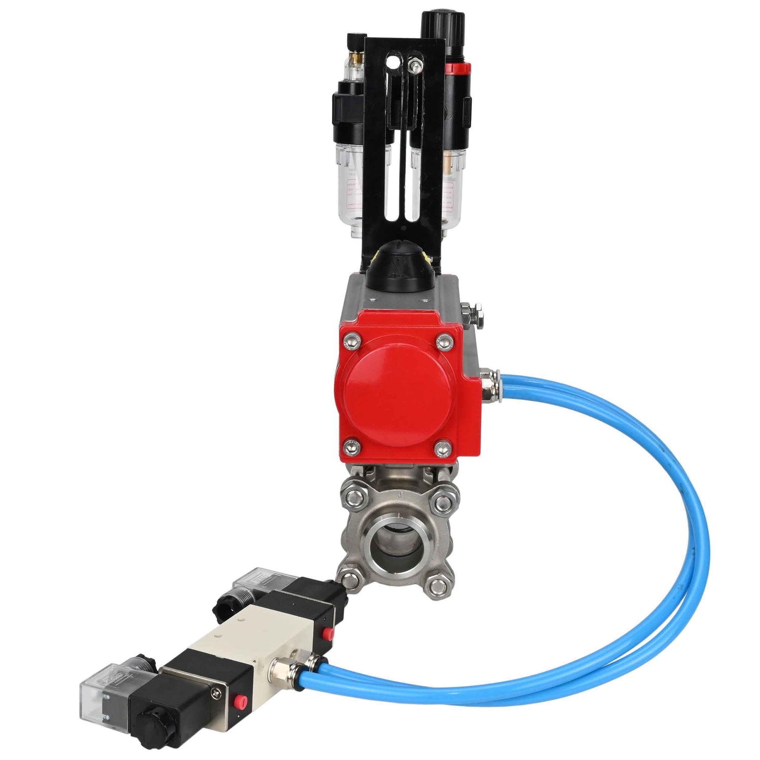 Ball valves Elephant BV3232P(3pc)-FP-W-ISO-H 16 bar/25, full bore for welding, stainless steel SS316, seal - PTFE, with double-acting PA-DA pneumatic actuator, with pneumatic distributor 4V320-08 220V, with ATU AFC2000