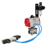 Ball valves Elephant BV3232P(3pc)-FP-W-ISO-H 16 bar/25, full bore for welding, stainless steel SS316, seal - PTFE, with double-acting PA-DA pneumatic actuator, with pneumatic distributor 4V320-10 220V, with ATU AFC2000