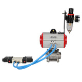 Ball valves Elephant BV3232P(3pc)-FP-W-ISO-H 16 bar/25, full bore for welding, stainless steel SS316, seal - PTFE, with double-acting PA-DA pneumatic actuator, with pneumatic distributor 4V320-08 220V, with ATU AFC2000
