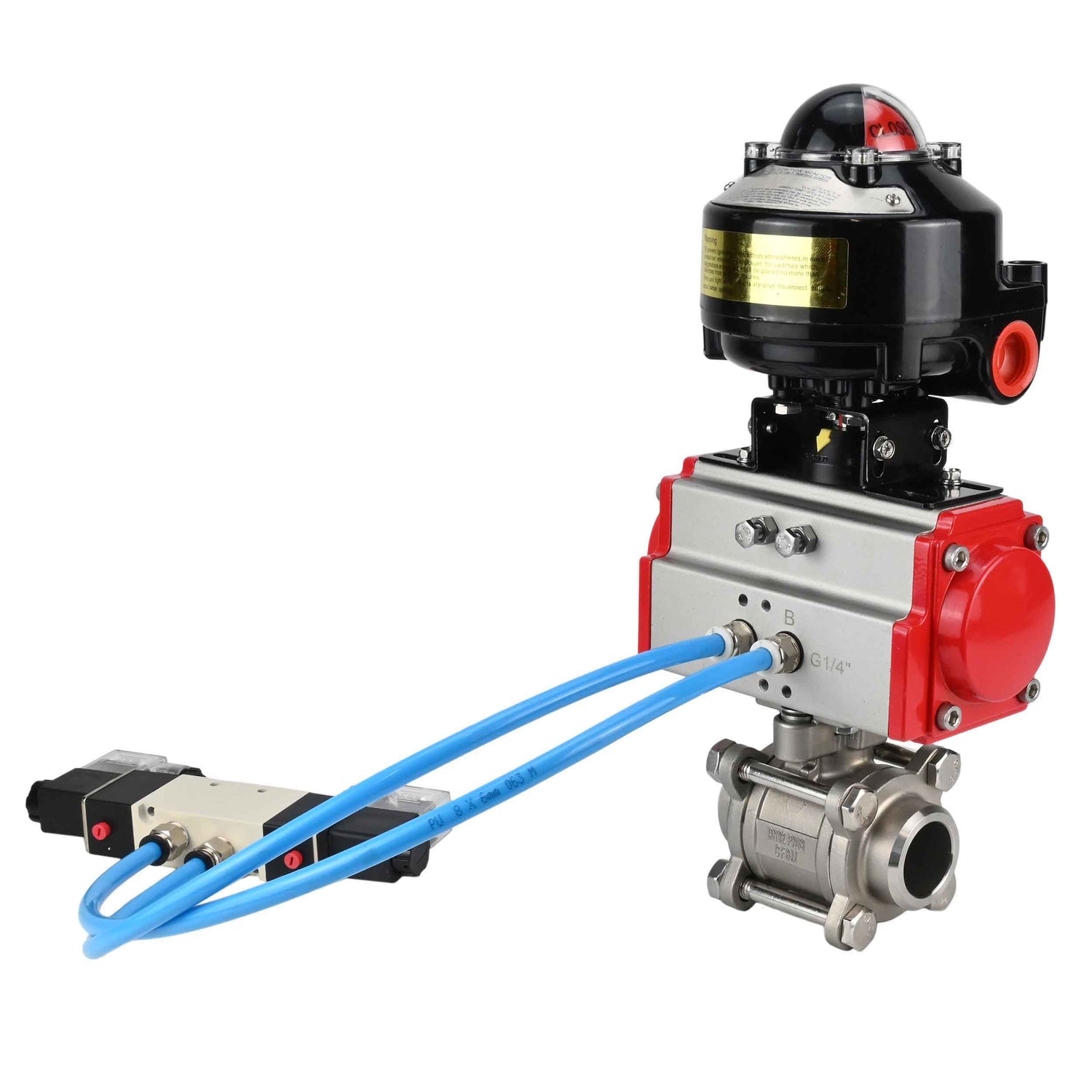 Ball valves Elephant BV3232P(3pc)-FP-W-ISO-H for welding, full bore, body - stainless steel SS316, seal - PTFE, with pneumatic actuator Elephant PA-DA 052- 083 pneumatic distributor 4V320-10 connection DN10 LSU APL-510N-EX