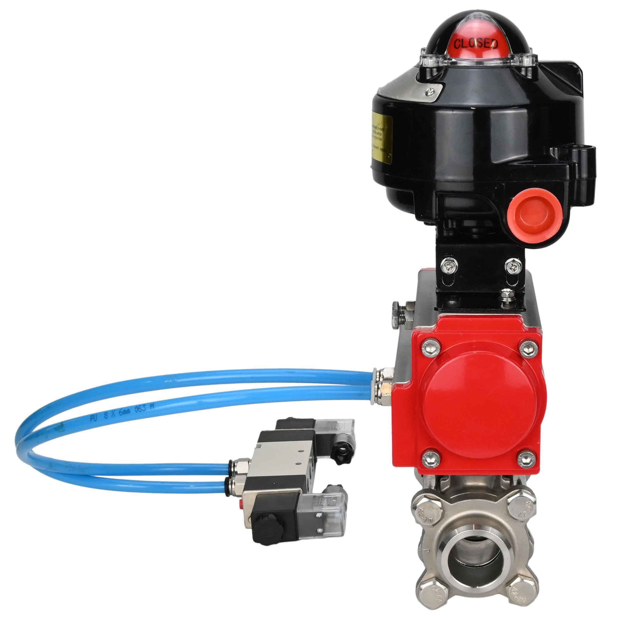 Ball valves Elephant BV3232P(3pc)-FP-W-ISO-H for welding, full bore, body - stainless steel SS316, seal - PTFE, with pneumatic actuator Elephant PA-DA 052- 083 pneumatic distributor 4V320-08 connection DN8 LSU APL-510N-EX