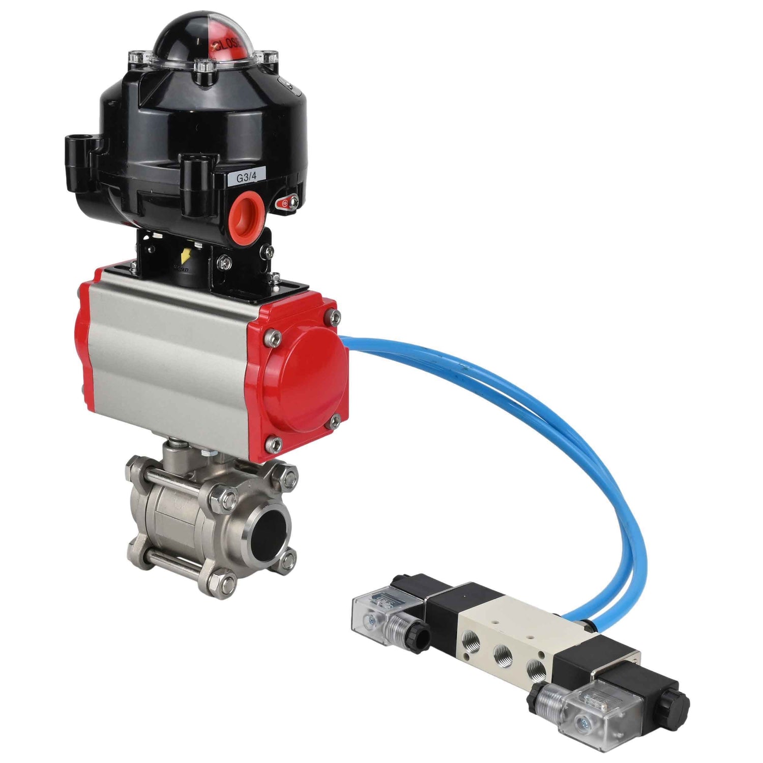 Ball valves Elephant BV3232P(3pc)-FP-W-ISO-H for welding, full bore, body - stainless steel SS316, seal - PTFE, with pneumatic actuator Elephant PA-SA 052- 130 pneumatic distributor 4V320-10 connection DN10 LSU APL-510N-EX