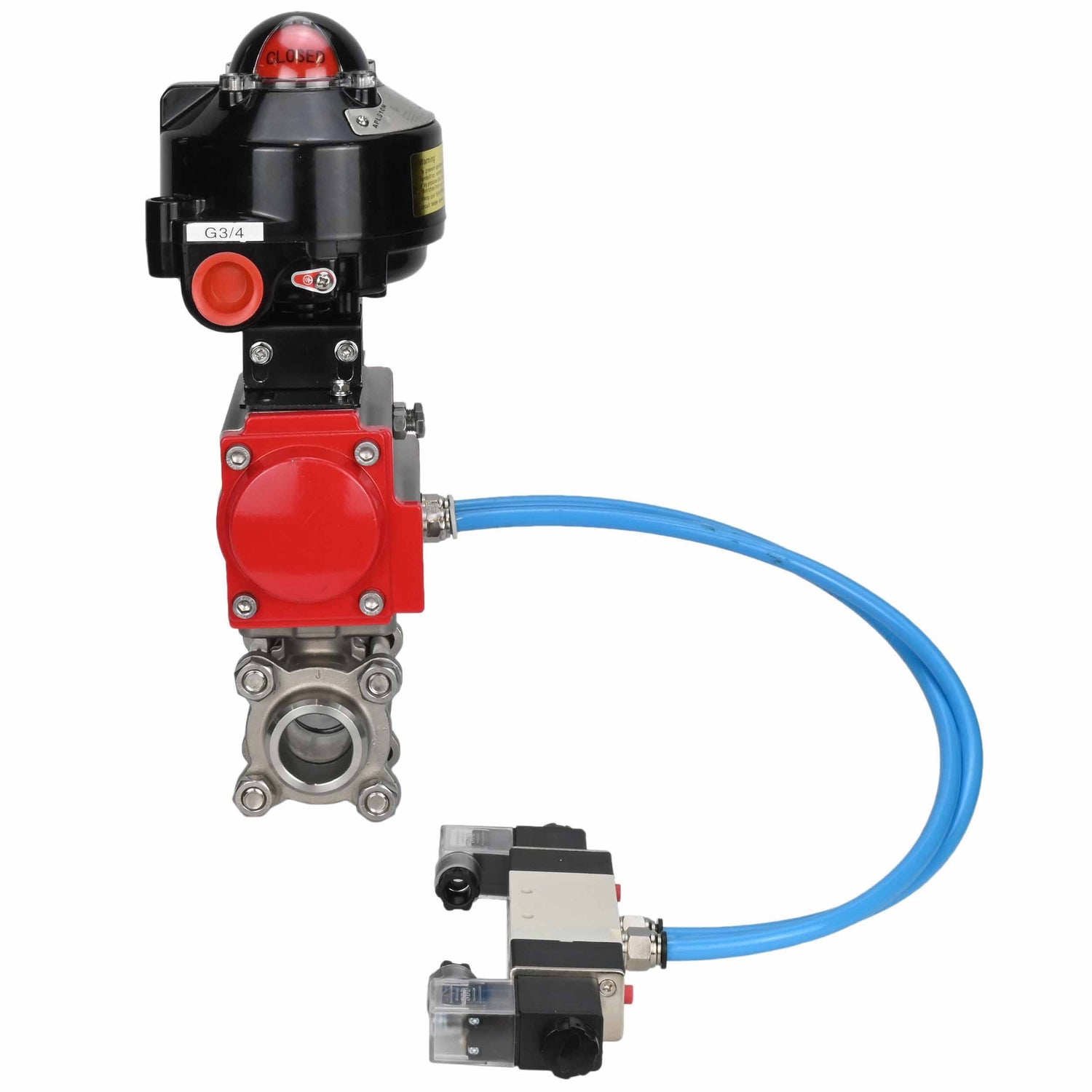 Ball valves Elephant BV3232P(3pc)-FP-W-ISO-H for welding, full bore, body - stainless steel SS316, seal - PTFE, with pneumatic actuator Elephant PA-DA 052- 083 pneumatic distributor 4V320-08 connection DN8 LSU APL-510N-EX