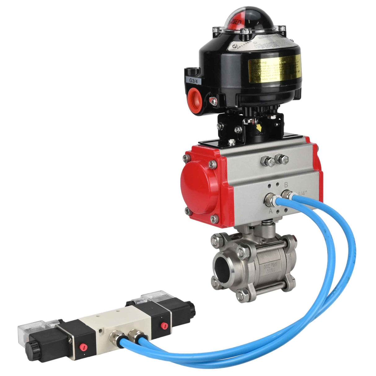Ball valves Elephant BV3232P(3pc)-FP-W-ISO-H for welding, full bore, body - stainless steel SS316, seal - PTFE, with pneumatic actuator Elephant PA-DA 052- 083 pneumatic distributor 4V320-10 connection DN10 LSU APL-510N-EX