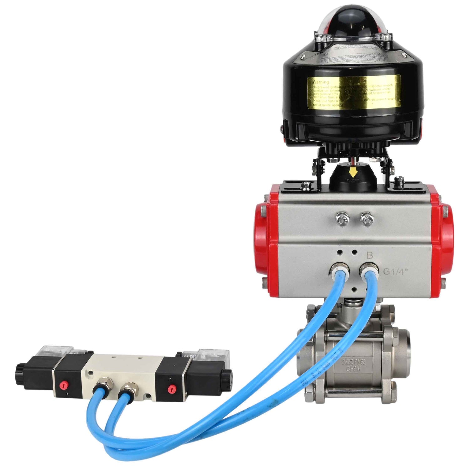 Ball valves Elephant BV3232P(3pc)-FP-W-ISO-H for welding, full bore, body - stainless steel SS316, seal - PTFE, with pneumatic actuator Elephant PA-SA 052- 130 pneumatic distributor 4V320-10 connection DN10 LSU APL-510N-EX