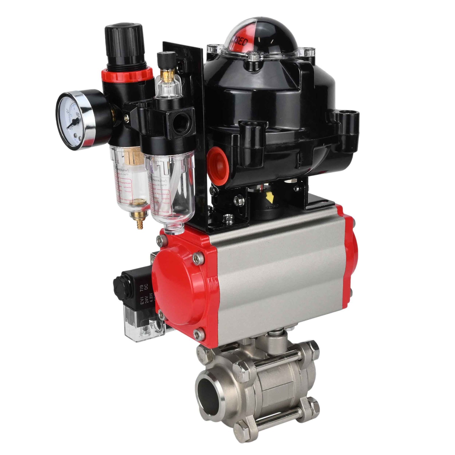 Ball valves Elephant BV3232P(3pc)-FP-W-ISO-H for welding, full bore, stainless steel body. steel SS316, seal - PTFE, with pneumatic actuator Elephant PA-SA 052-130 pneumatic distributor 4M310-08 NAMUR 220V ATU AFC2000 APL-510N-EX