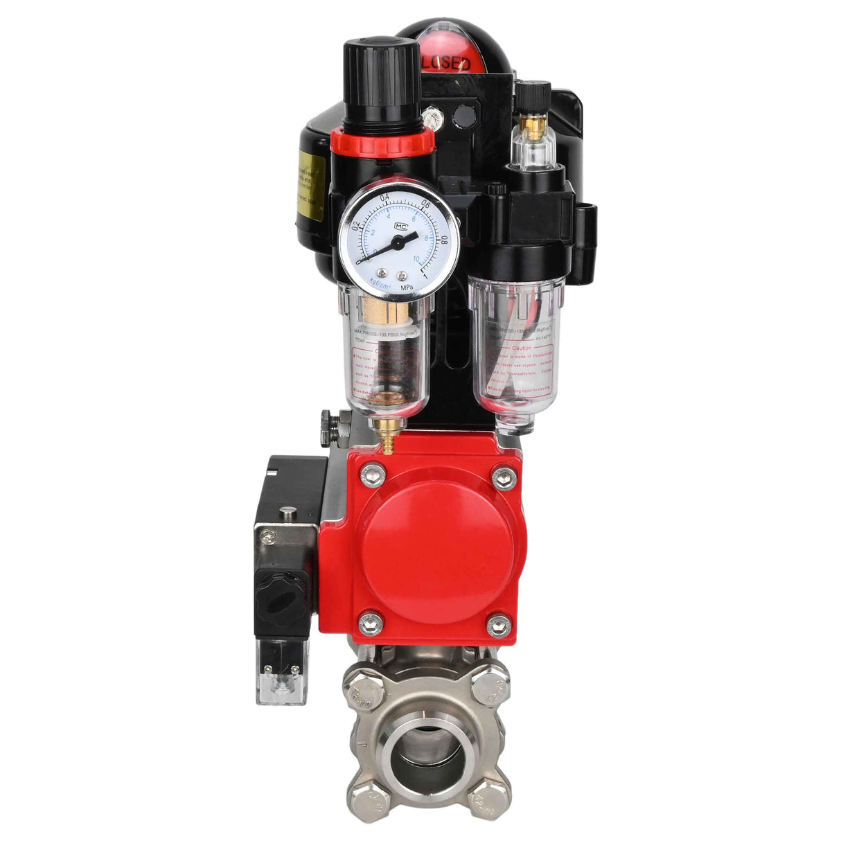 Ball valves Elephant BV3232P(3pc)-FP-W-ISO-H for welding, full bore, stainless steel body. steel SS316, seal - PTFE, with pneumatic actuator Elephant PA-DA 052-083 pneumatic distributor 4M310-08 24V ATU AFC2000 LSU APL-510N-EX