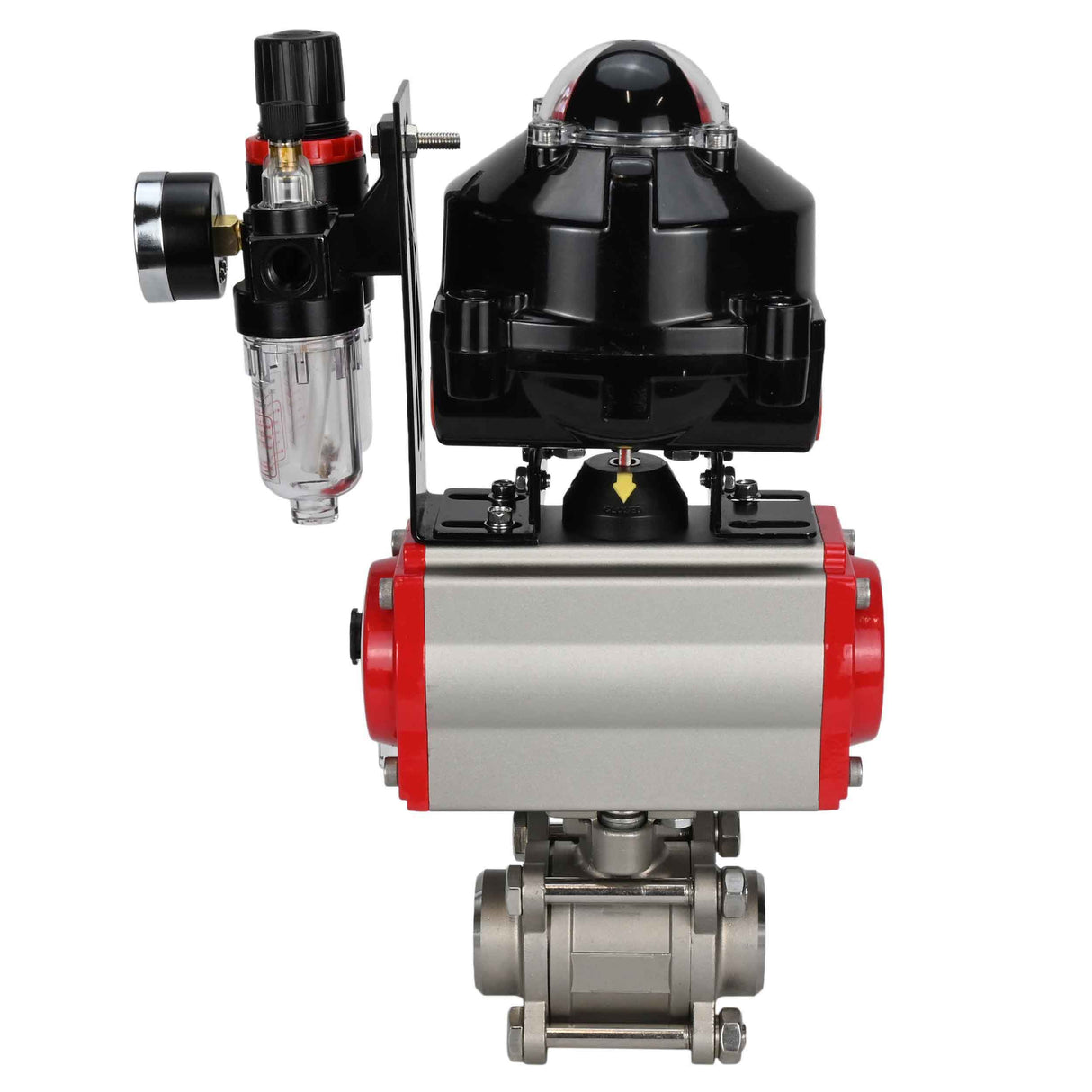Ball valves Elephant BV3232P(3pc)-FP-W-ISO-H for welding, full bore, stainless steel body. steel SS316, seal - PTFE, with pneumatic actuator Elephant PA-DA 052-083 pneumatic distributor 4M310-08 24V ATU AFC2000 LSU APL-510N-EX