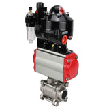 Ball valves Elephant BV3232P(3pc)-FP-W-ISO-H for welding, full bore, stainless steel body. steel SS316, seal - PTFE, with pneumatic actuator Elephant PA-DA 052-083 pneumatic distributor 4M310-08 24V ATU AFC2000 LSU APL-510N-EX