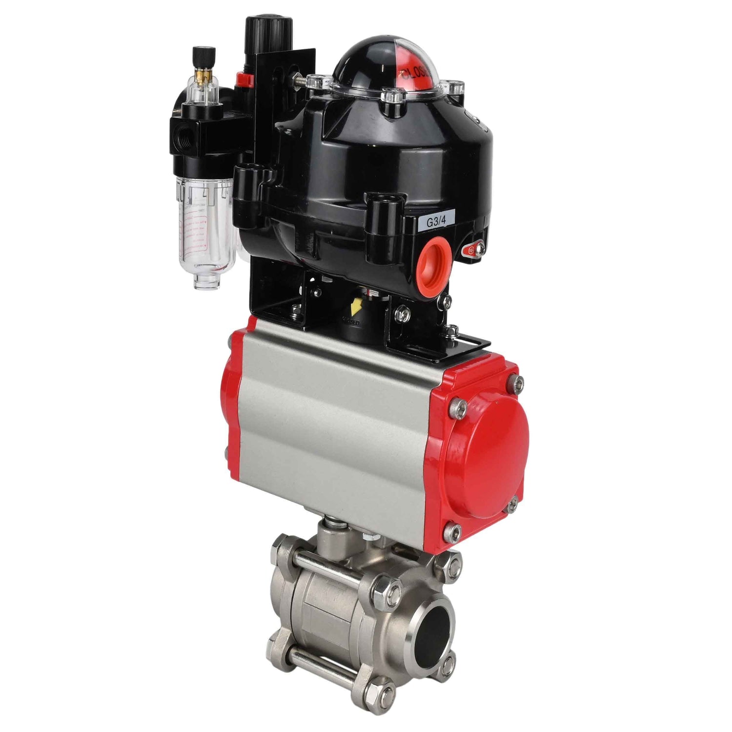 Ball valves Elephant BV3232P(3pc)-FP-W-ISO-H for welding, full bore, stainless steel body. steel SS316, seal - PTFE, with pneumatic actuator Elephant PA-SA 052-130 pneumatic distributor 4M310-08 NAMUR 24V ATU AFC2000 APL-510N-EX