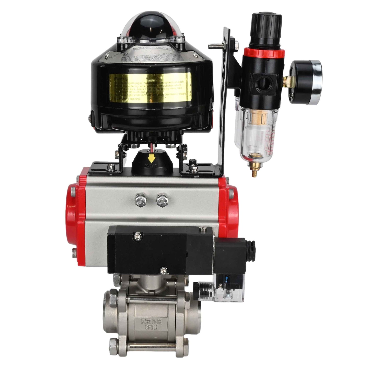 Ball valves Elephant BV3232P(3pc)-FP-W-ISO-H for welding, full bore, stainless steel body. steel SS316, seal - PTFE, with pneumatic actuator Elephant PA-SA 052-130 pneumatic distributor 4M310-08 NAMUR 220V ATU AFC2000 APL-510N-EX