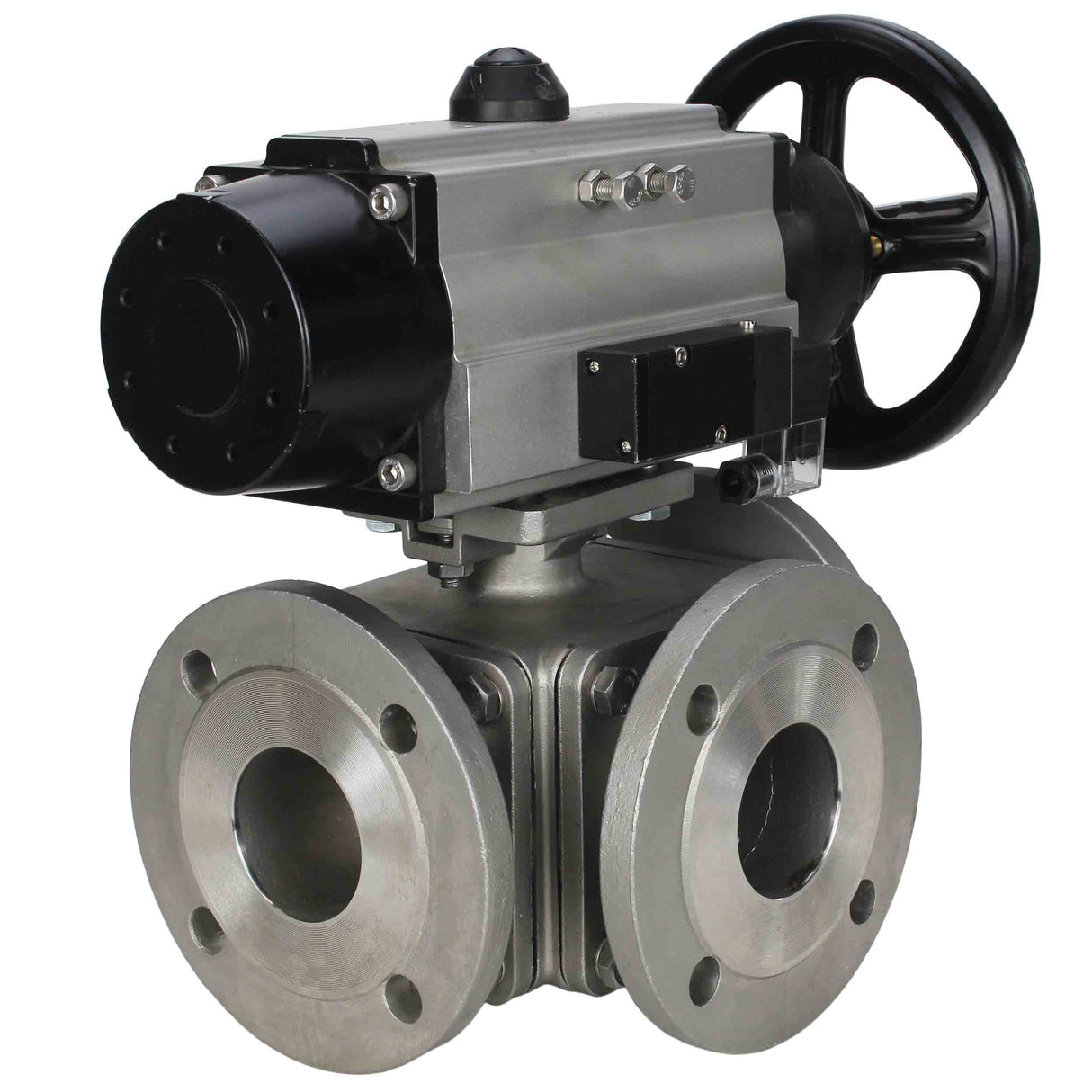 Ball valves Elephant BV3232P(4pc)-FP-3WL-F-ISO-H DN100 16 bar full bore, flanged, body - stainless steel SS316, ISO flange F10/F12, square 19x19, with double pneumatic actuator PA-DA-105-1 action and pneumatic distributor 4M310-08 24V