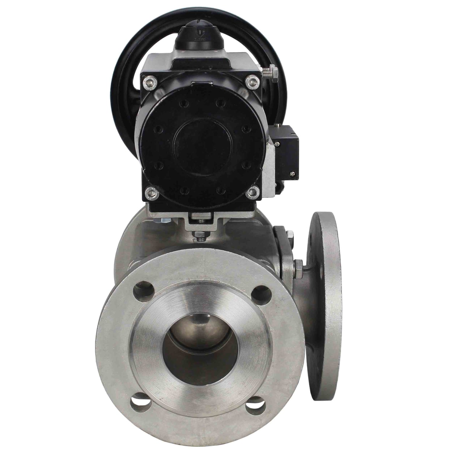 Ball valves Elephant BV3232P(4pc)-FP-3WL-F-ISO-H DN100 16 bar full bore, flanged, body - stainless steel SS316, ISO flange F10/F12, square 19x19, with double pneumatic actuator PA-DA-105-1 action and pneumatic distributor 4M310-08 NAMUR 24V