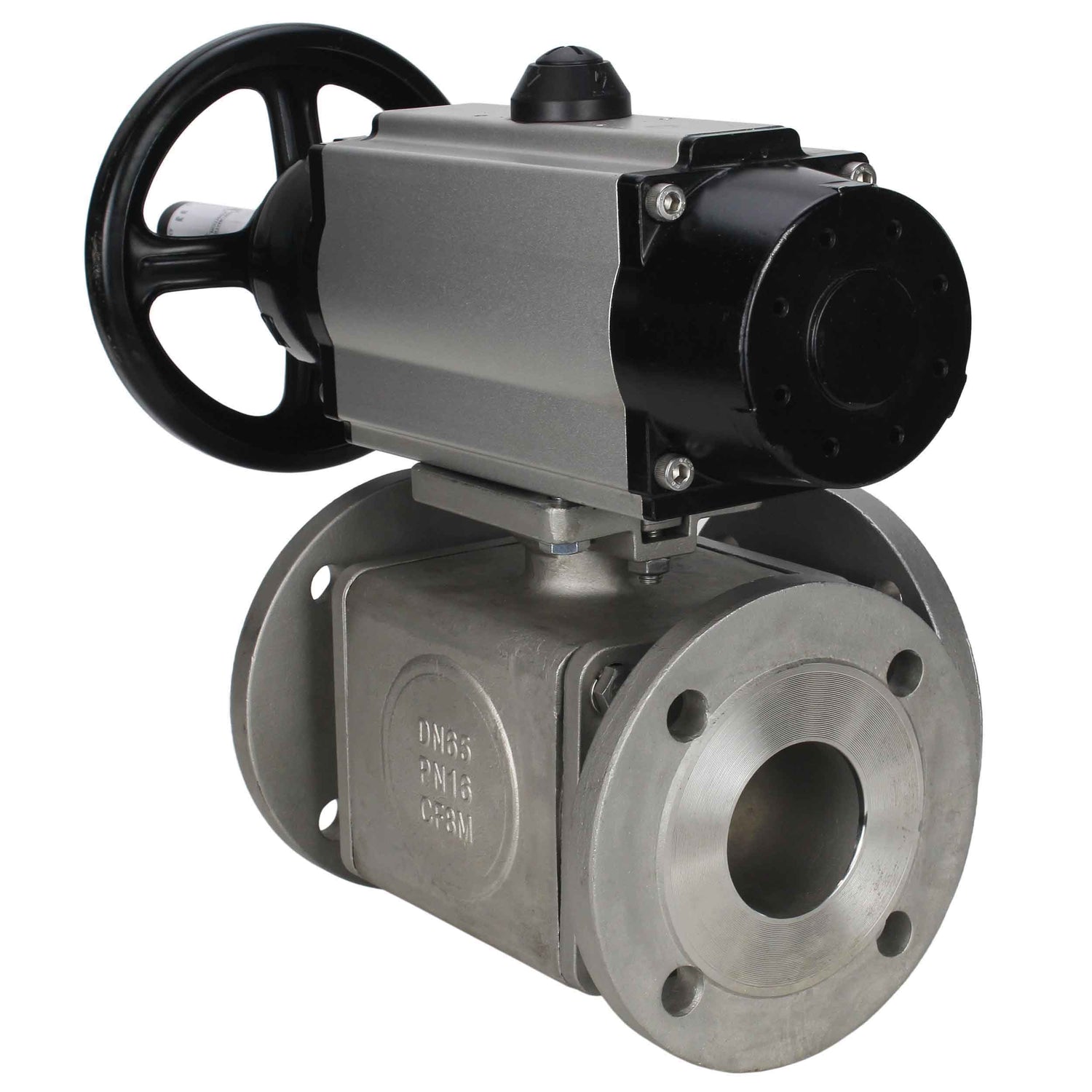 Ball valves Elephant BV3232P(4pc)-FP-3WL-F-ISO-H DN100 16 bar full bore, flanged, body - stainless steel SS316, ISO flange F10/F12, square 19x19, with double pneumatic actuator PA-DA-105-1 action and pneumatic distributor 4M310-08 NAMUR 220V