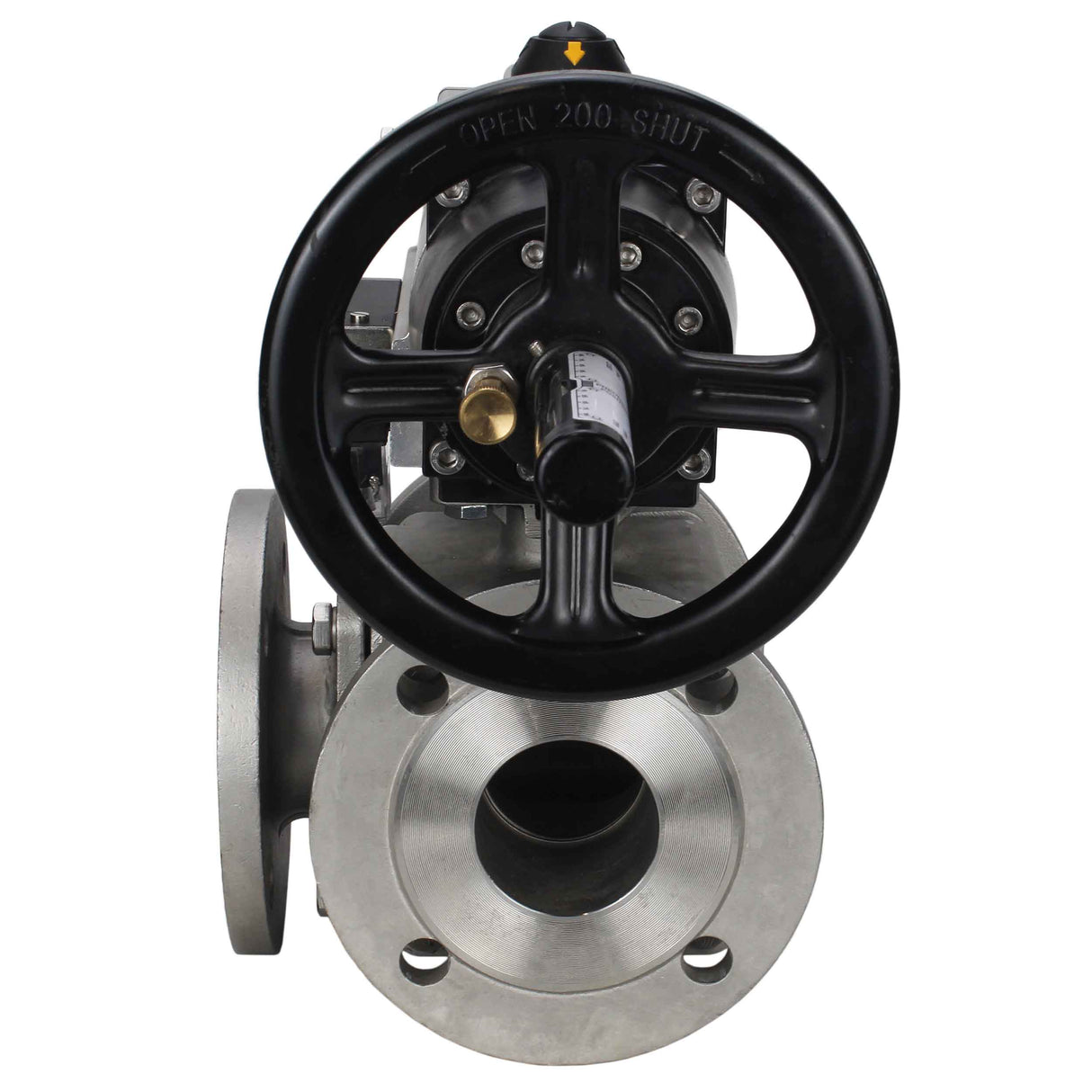 Ball valves Elephant BV3232P(4pc)-FP-3WL-F-ISO-H DN100 16 bar full bore, flanged, body - stainless steel SS316, ISO flange F10/F12, square 19x19, with double pneumatic actuator PA-DA-105-1 action and pneumatic distributor 4M310-08 24V