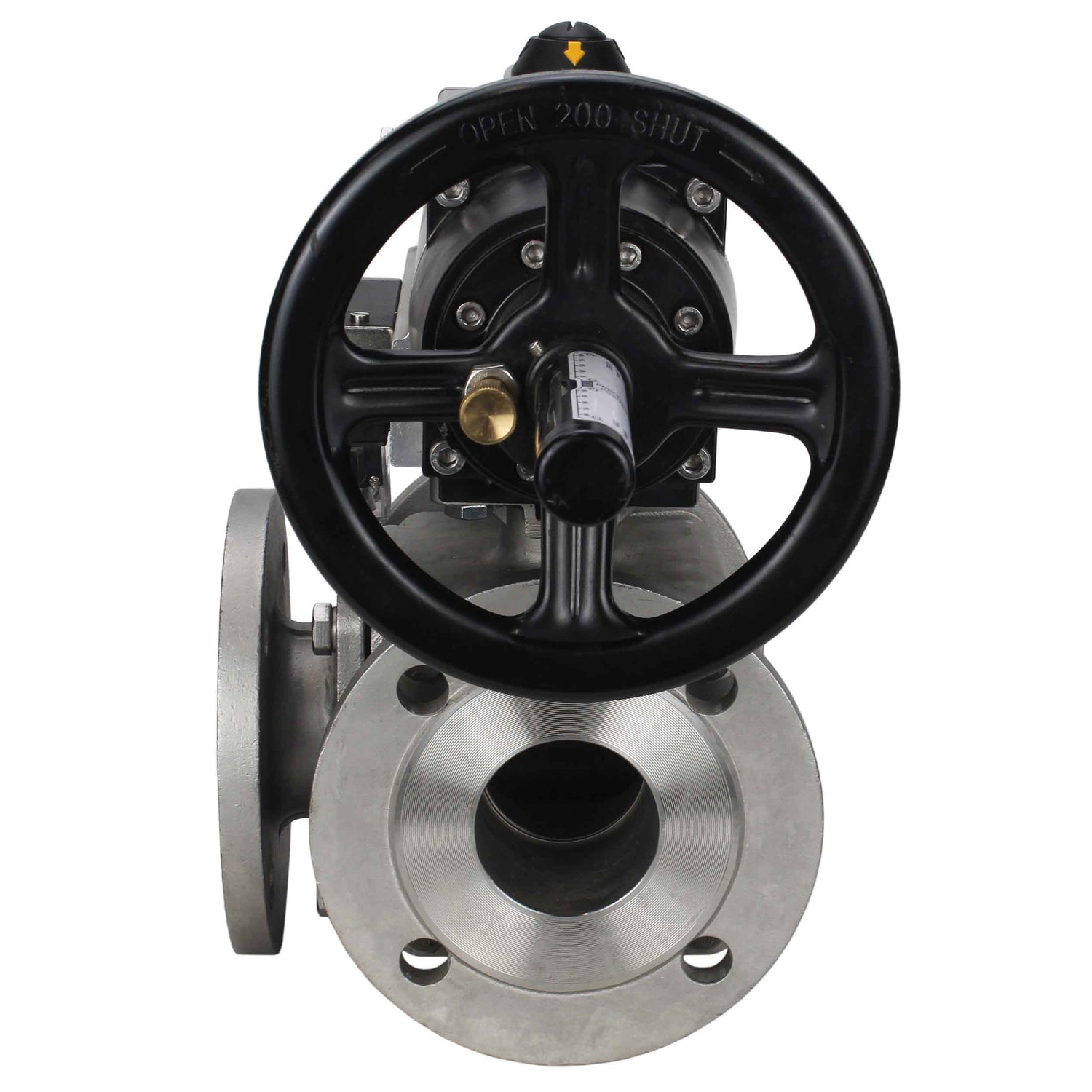 Ball valves Elephant BV3232P(4pc)-FP-3WL-F-ISO-H DN100 16 bar full bore, flanged, body - stainless steel SS316, ISO flange F10/F12, square 19x19, with double pneumatic actuator PA-DA-105-1 action and pneumatic distributor 4M310-08 NAMUR 24V