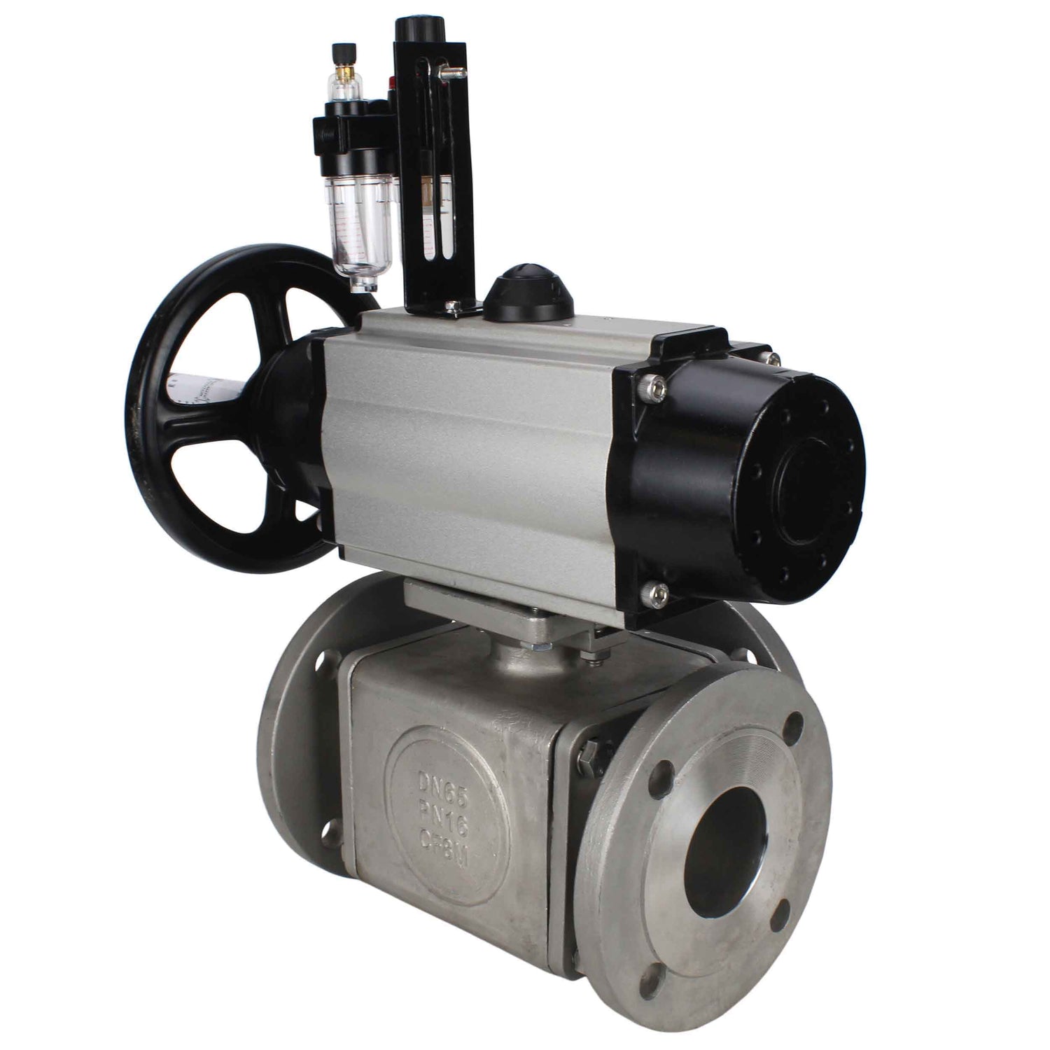 Ball valves Elephant BV3232P(4pc)-FP-3WL-F-ISO-H DN100 16 bar full bore, flanged, body - stainless steel SS316, ISO flange F10/F12, square 19x19, with double pneumatic actuator PA-DA-105-1 action, pneumatic distributor 4M310-08 NAMUR 220V and ATU AFC2000