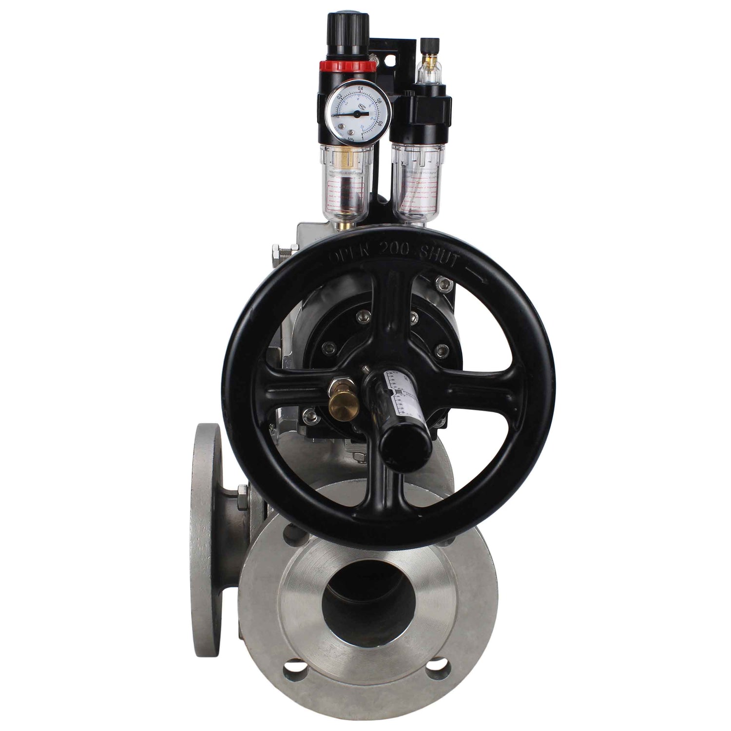 Ball valves Elephant BV3232P(4pc)-FP-3WL-F-ISO-H DN100 16 bar full bore, flanged, body - stainless steel SS316, ISO flange F10/F12, square 19x19, with double pneumatic actuator PA-DA-105-1 action, pneumatic distributor 4M310-08 NAMUR 220V and ATU AFC2000