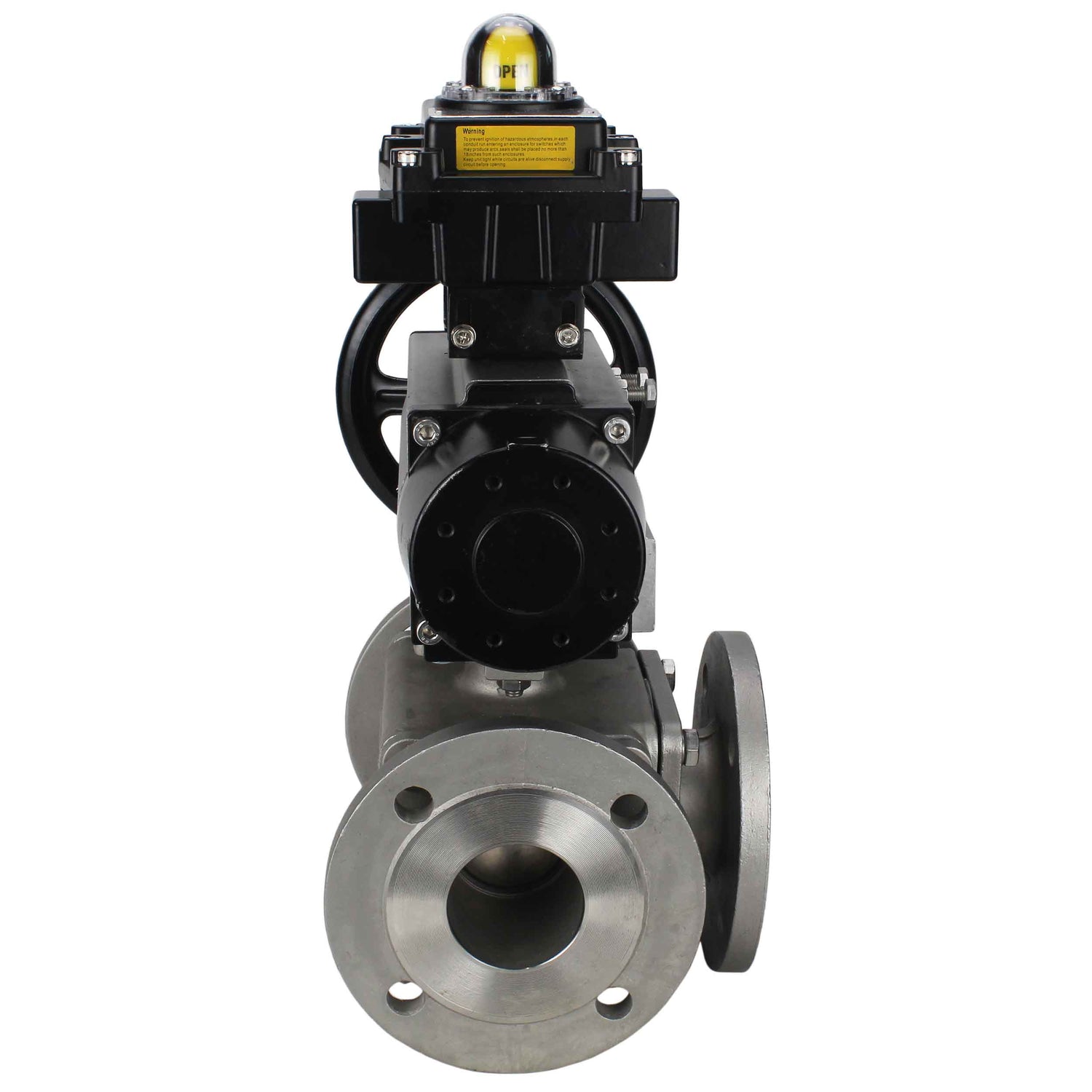 Ball valves Elephant BV3232P(4pc)-FP-3WL-F-ISO-H DN100 16 bar full bore, flanged, body - stainless steel SS316, ISO flange F10/F12, square 19x19, with double pneumatic actuator PA-DA-105-1 actions and LSU APL-410N EX