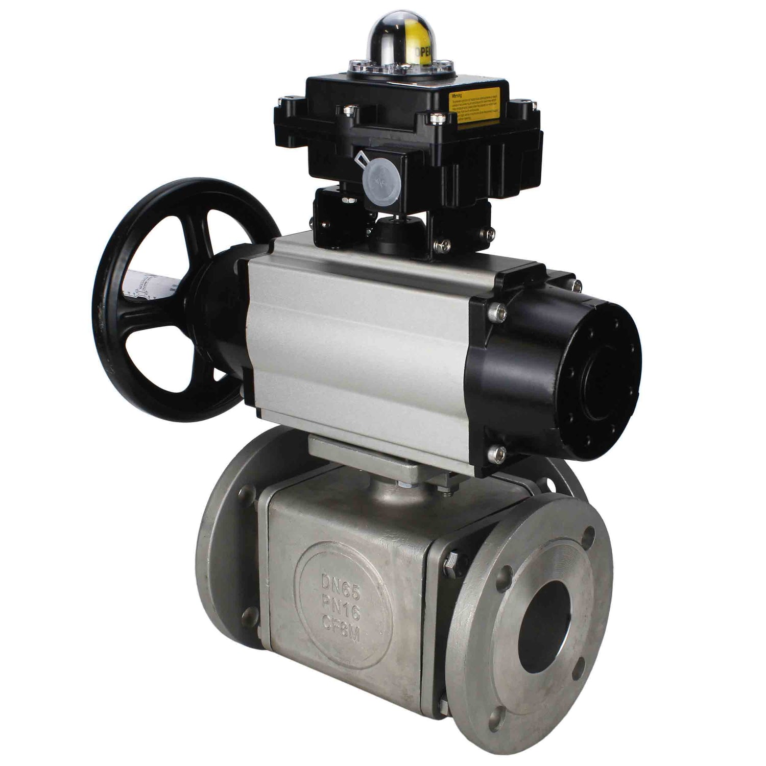 Ball valves Elephant BV3232P(4pc)-FP-3WL-F-ISO-H DN100 16 bar full bore, flanged, body - stainless steel SS316, ISO flange F10/F12, square 19x19, with double pneumatic actuator PA-DA-105-1 actions and LSU APL-410N EX