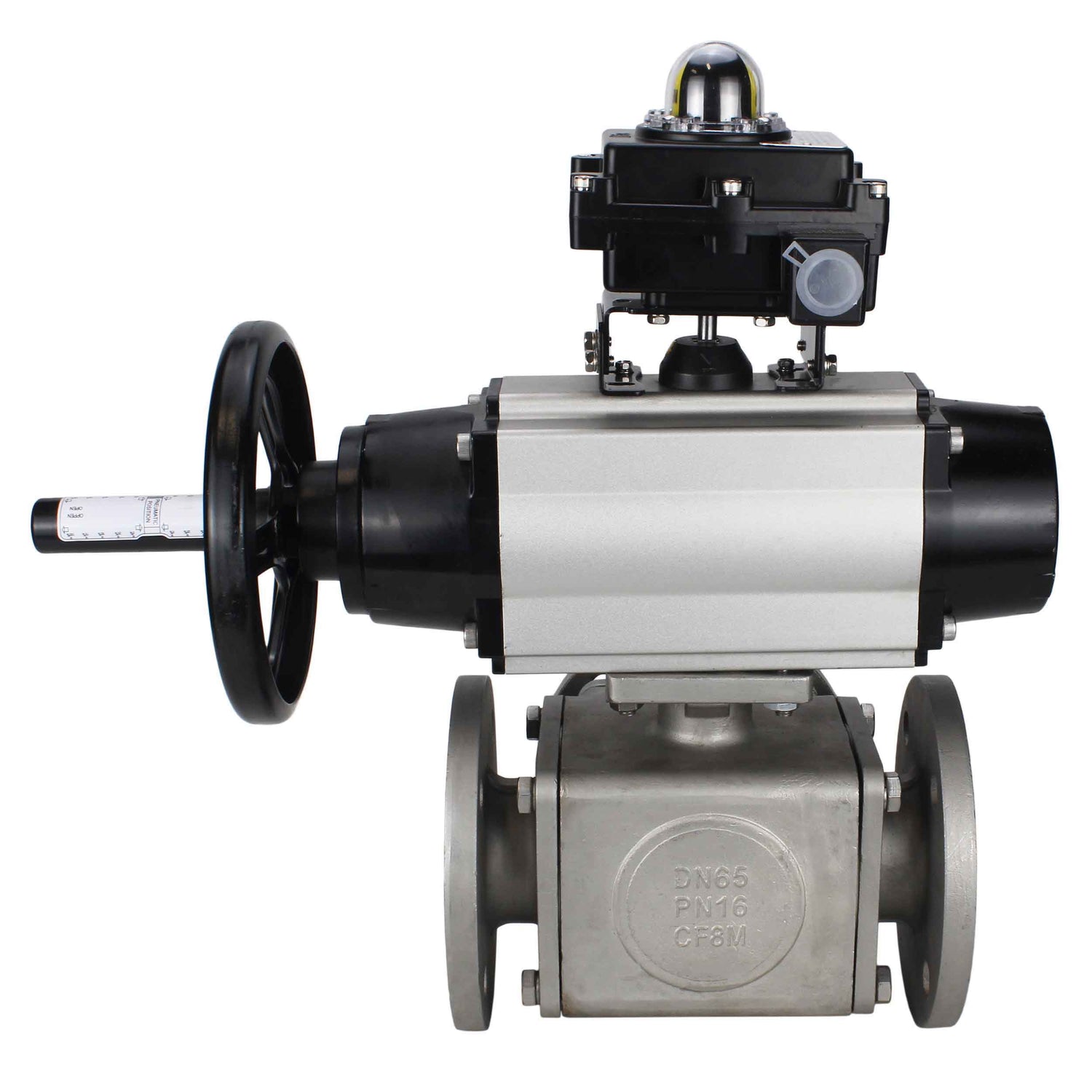 Ball valves Elephant BV3232P(4pc)-FP-3WL-F-ISO-H DN100 16 bar full bore, flanged, body - stainless steel SS316, ISO flange F10/F12, square 19x19, with double pneumatic actuator PA-DA-105-1 actions and LSU APL-410N EX