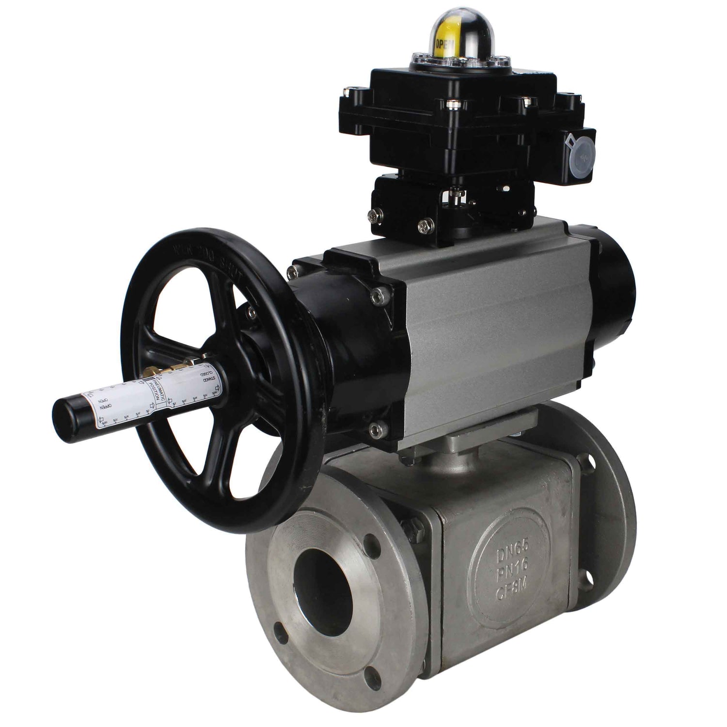 Ball valves Elephant BV3232P(4pc)-FP-3WL-F-ISO-H DN100 16 bar full bore, flanged, body - stainless steel SS316, ISO flange F10/F12, square 19x19, with double pneumatic actuator PA-DA-105-1 actions and LSU APL-410N EX