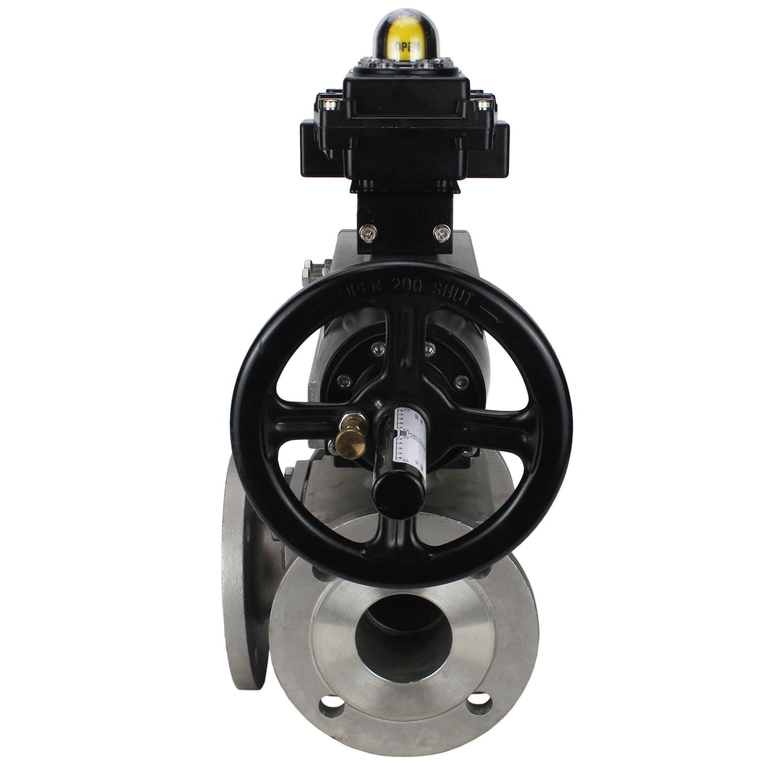 Ball valves Elephant BV3232P(4pc)-FP-3WL-F-ISO-H DN100 16 bar full bore, flanged, body - stainless steel SS316, ISO flange F10/F12, square 19x19, with double pneumatic actuator PA-DA-105-1 actions and LSU APL-410N EX