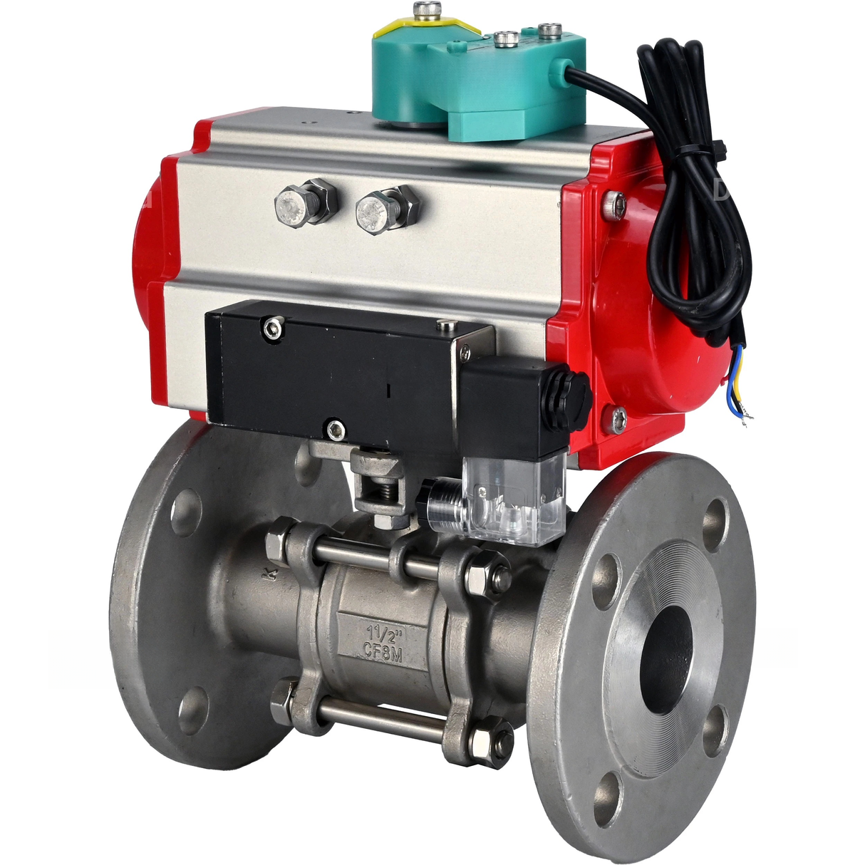 Ball valves Elephant BV3232P(3pc)-FP-F-ISO-H DN15-100 16/40 bar full-bore three-piece, flanged, 316 stainless steel, seal - PTFE, with PA-SA pneumatic actuator, pneumatic distributor 4M310-08 24V and ALS200D magnetic switch
