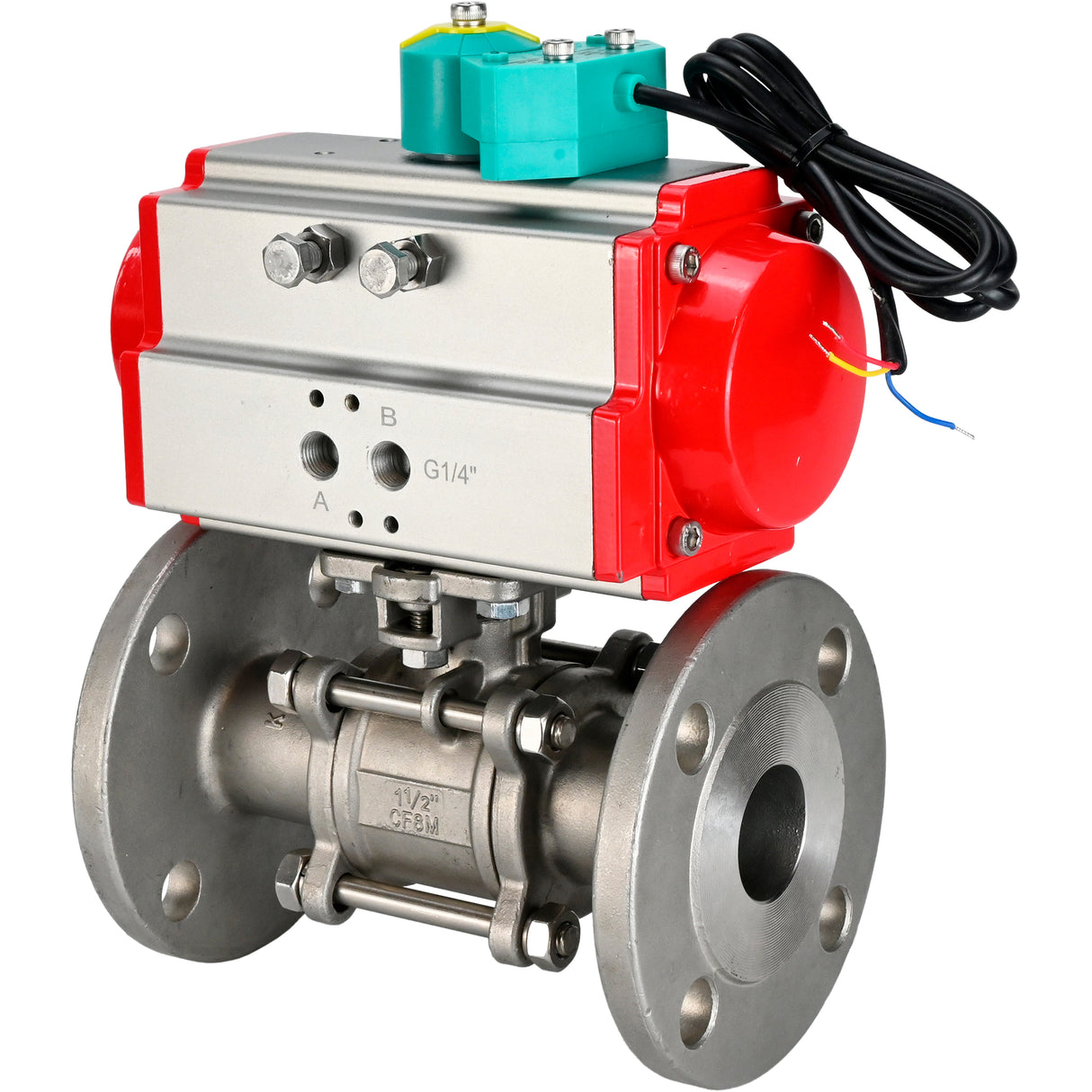 Ball valves Elephant BV3131P(3pc)-FP-F-ISO-H DN15-100 16/40 bar full-bore three-piece, flanged, 304 stainless steel, seal - PTFE, with pneumatic actuator PA-SA and ALS200D magnetic switch
