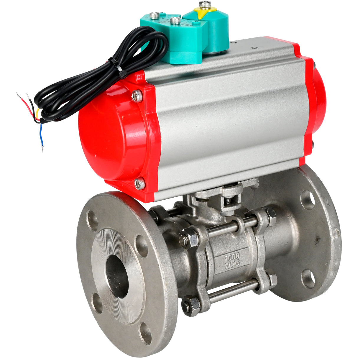 Ball valves Elephant BV3131P(3pc)-FP-F-ISO-H DN15-100 16/40 bar full-bore three-piece, flanged, 304 stainless steel, seal - PTFE, with pneumatic actuator PA-SA and ALS200D magnetic switch