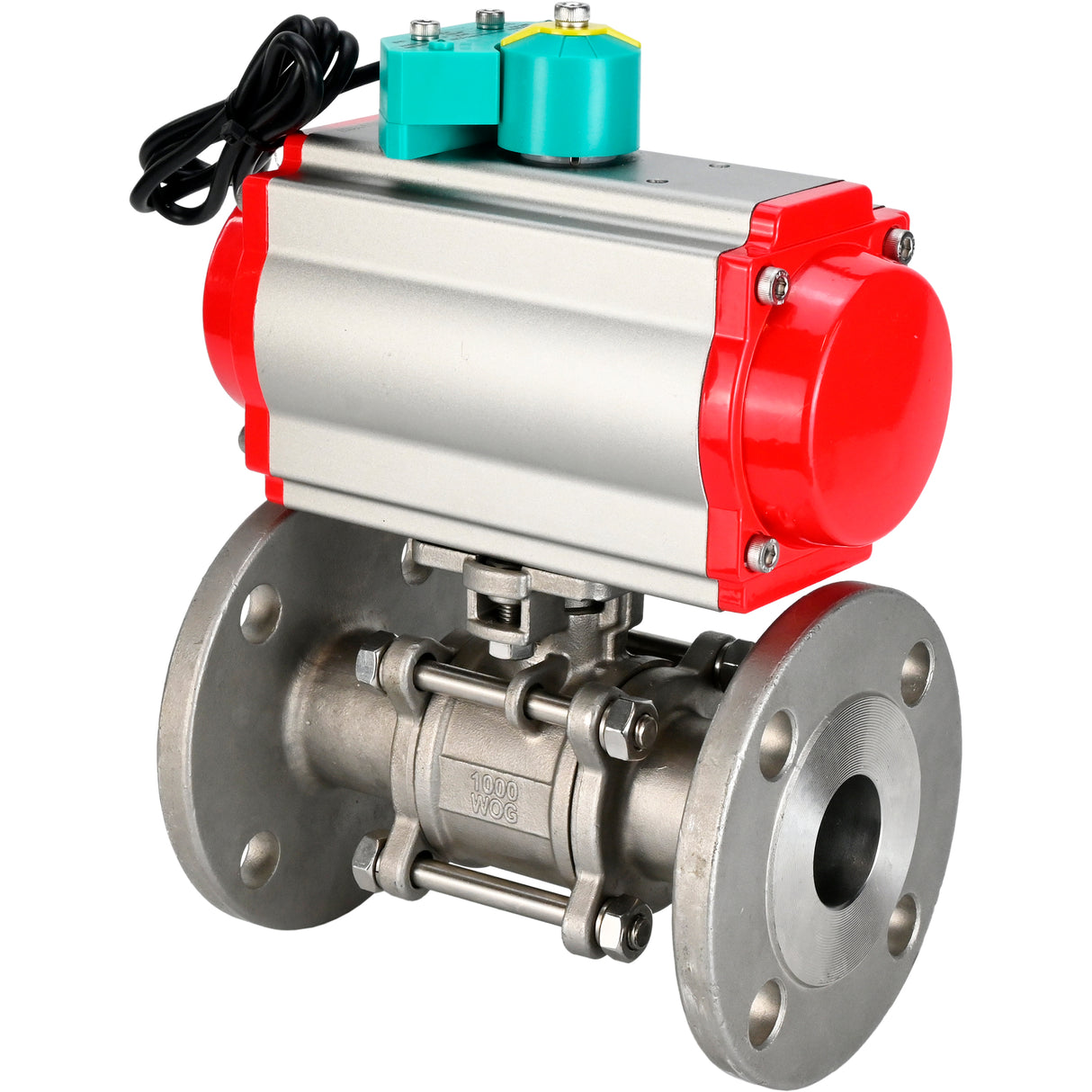 Ball valves Elephant BV3131P(3pc)-FP-F-ISO-H DN15-100 16/40 bar full-bore three-piece, flanged, 304 stainless steel, seal - PTFE, with pneumatic actuator PA-SA and ALS200D magnetic switch