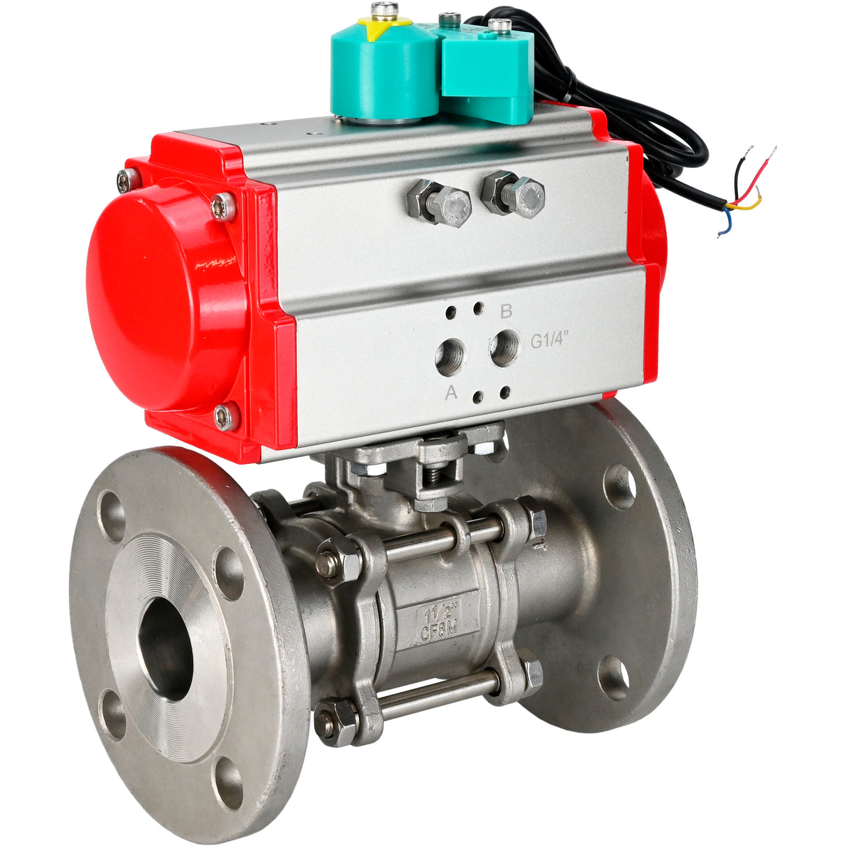 Ball valves Elephant BV3131P(3pc)-FP-F-ISO-H DN15-100 16/40 bar full-bore three-piece, flanged, 304 stainless steel, seal - PTFE, with pneumatic actuator PA-SA and ALS200D magnetic switch