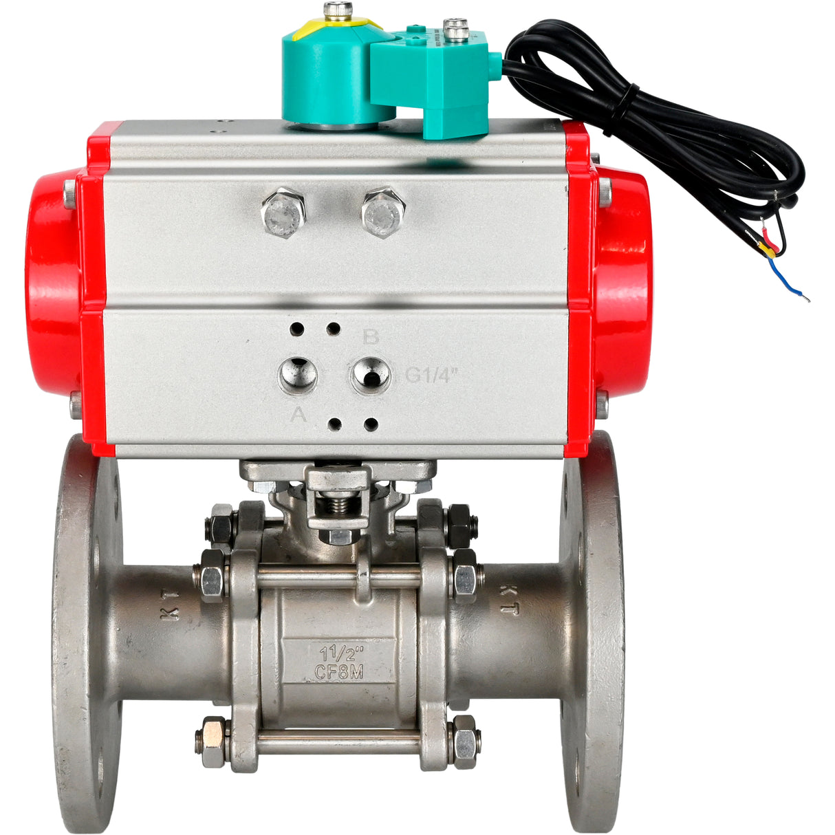 Ball valves Elephant BV3131P(3pc)-FP-F-ISO-H DN15-100 16/40 bar full-bore three-piece, flanged, 304 stainless steel, seal - PTFE, with pneumatic actuator PA-SA and ALS200D magnetic switch