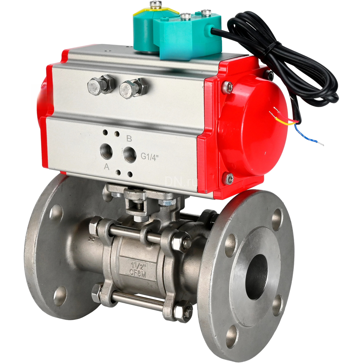 Ball valves Elephant BV3131P(3pc)-FP-F-ISO-H DN15-100 16/40 bar full-bore three-piece, flanged, 304 stainless steel, seal - PTFE, with pneumatic actuator PA-SA and ALS200D magnetic switch